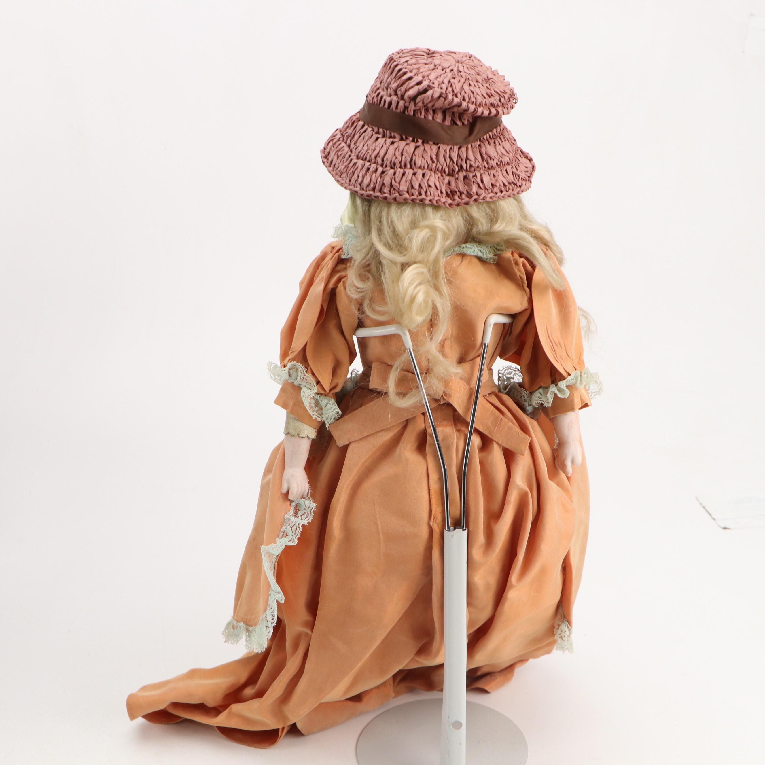 German Size 2/0 Shoulder Plate Bisque Doll with Doll Clothing and Trunk