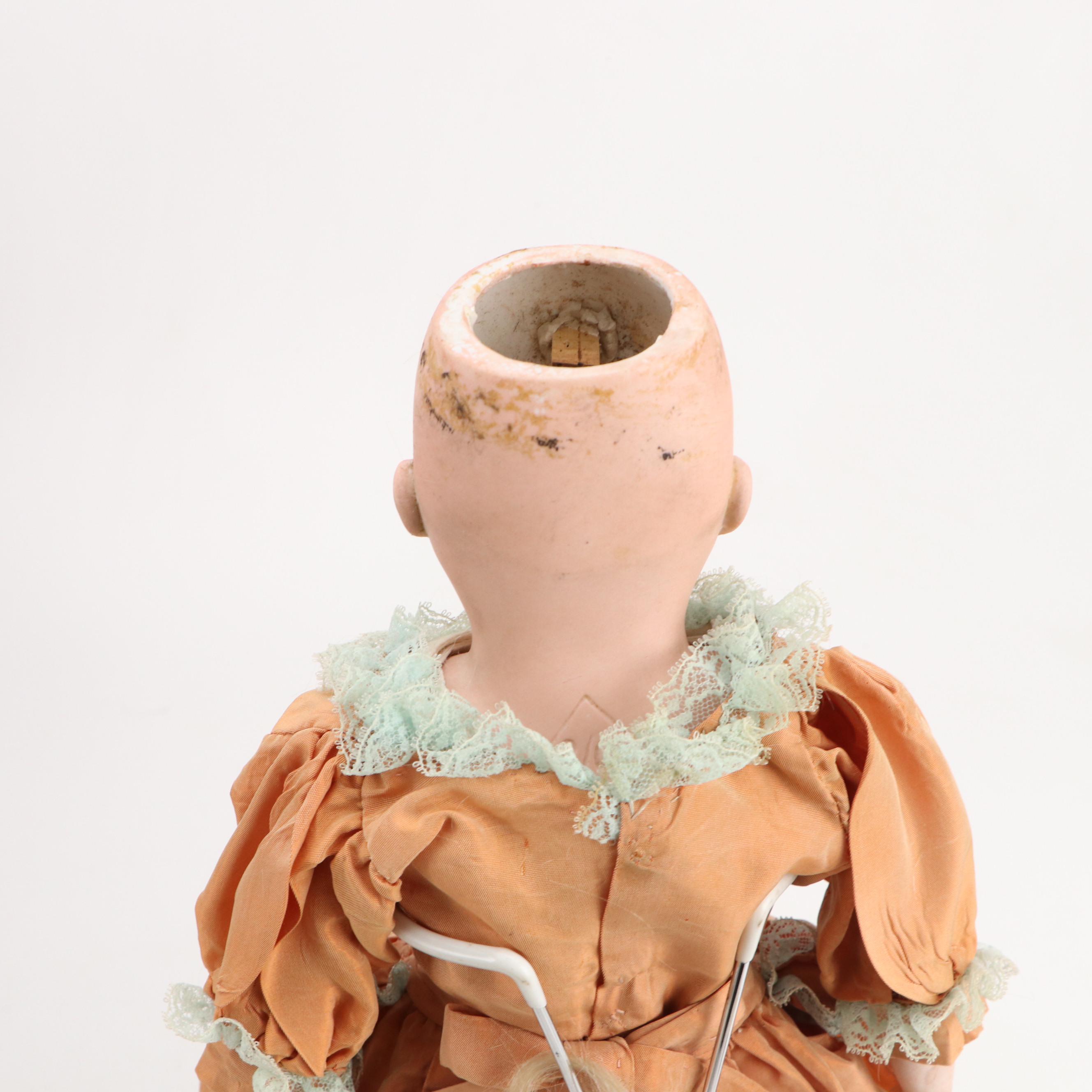 German Size 2/0 Shoulder Plate Bisque Doll with Doll Clothing and Trunk