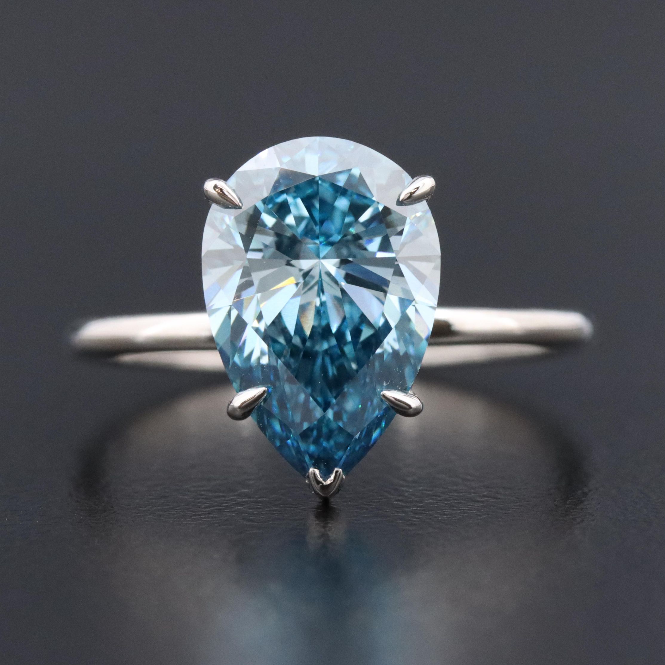 Platinum 3.01 CT Lab Grown Fancy Blue Diamond Solitaire Ring with IGI Report