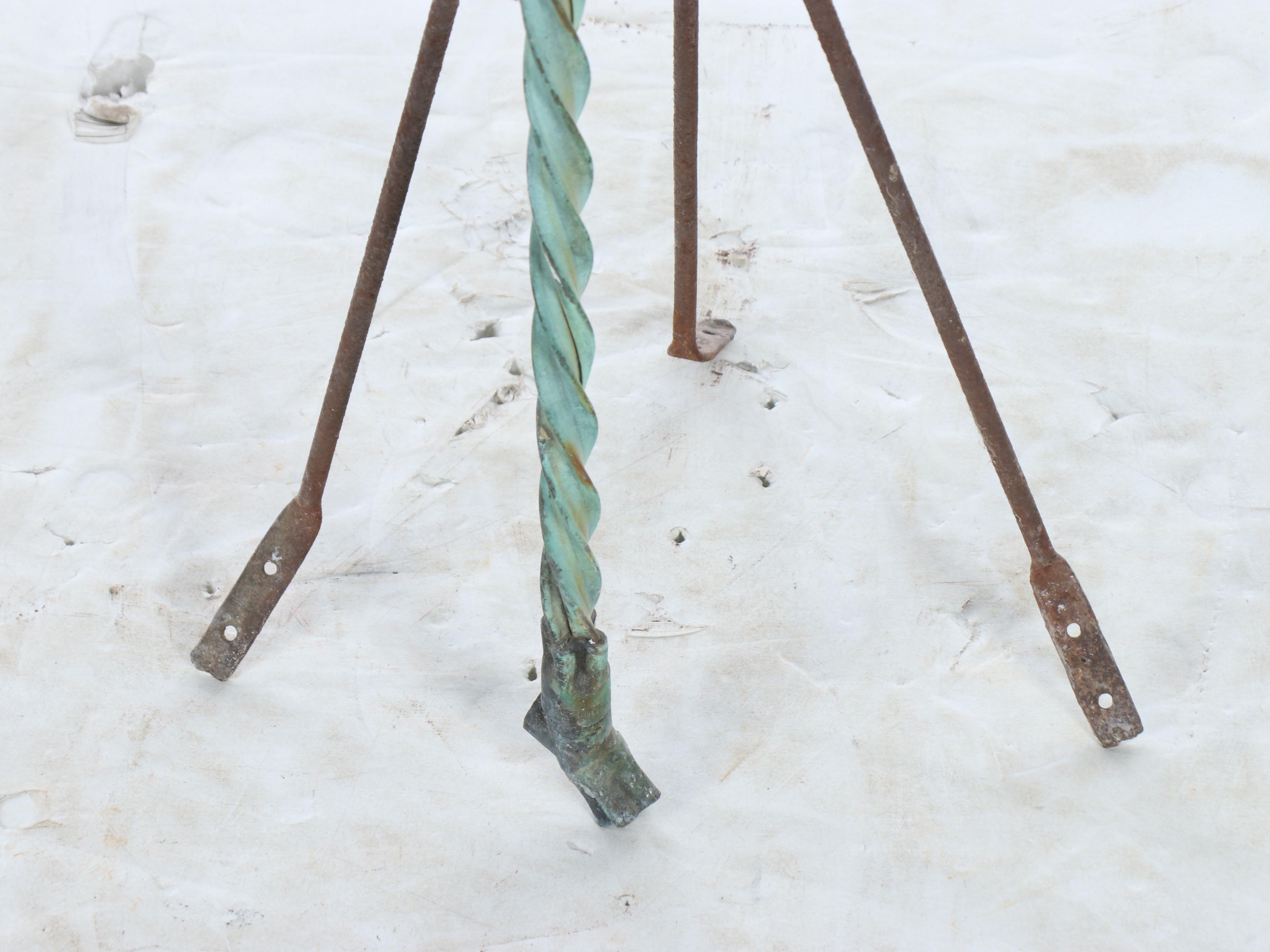 Victorian Copper and Wrought Iron Lightning Rod with Milk Glass Insulators