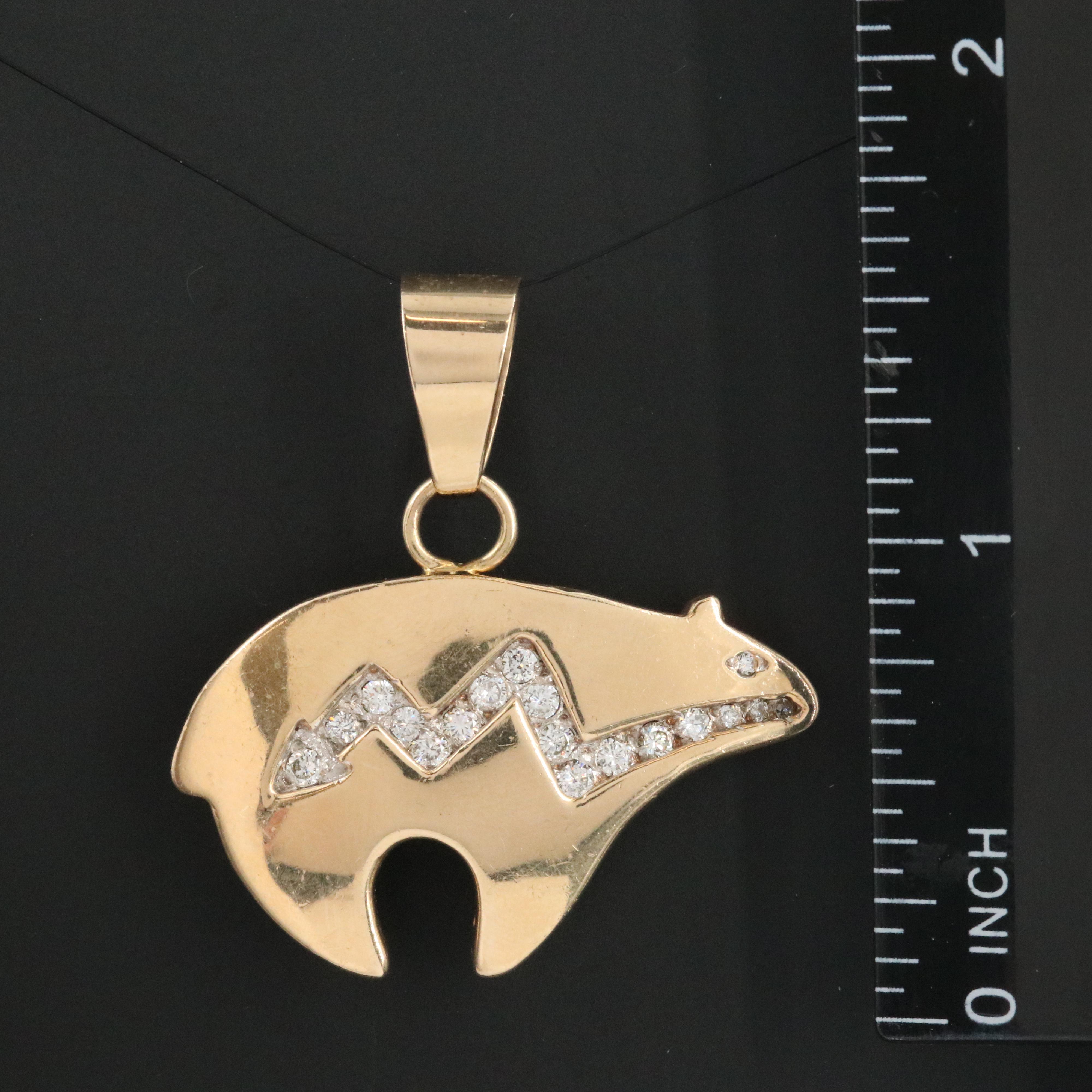 Dina Huntinghorse Wichita/Kiowa 14K 0.47 CTW Diamond Heartline Bear Pendant