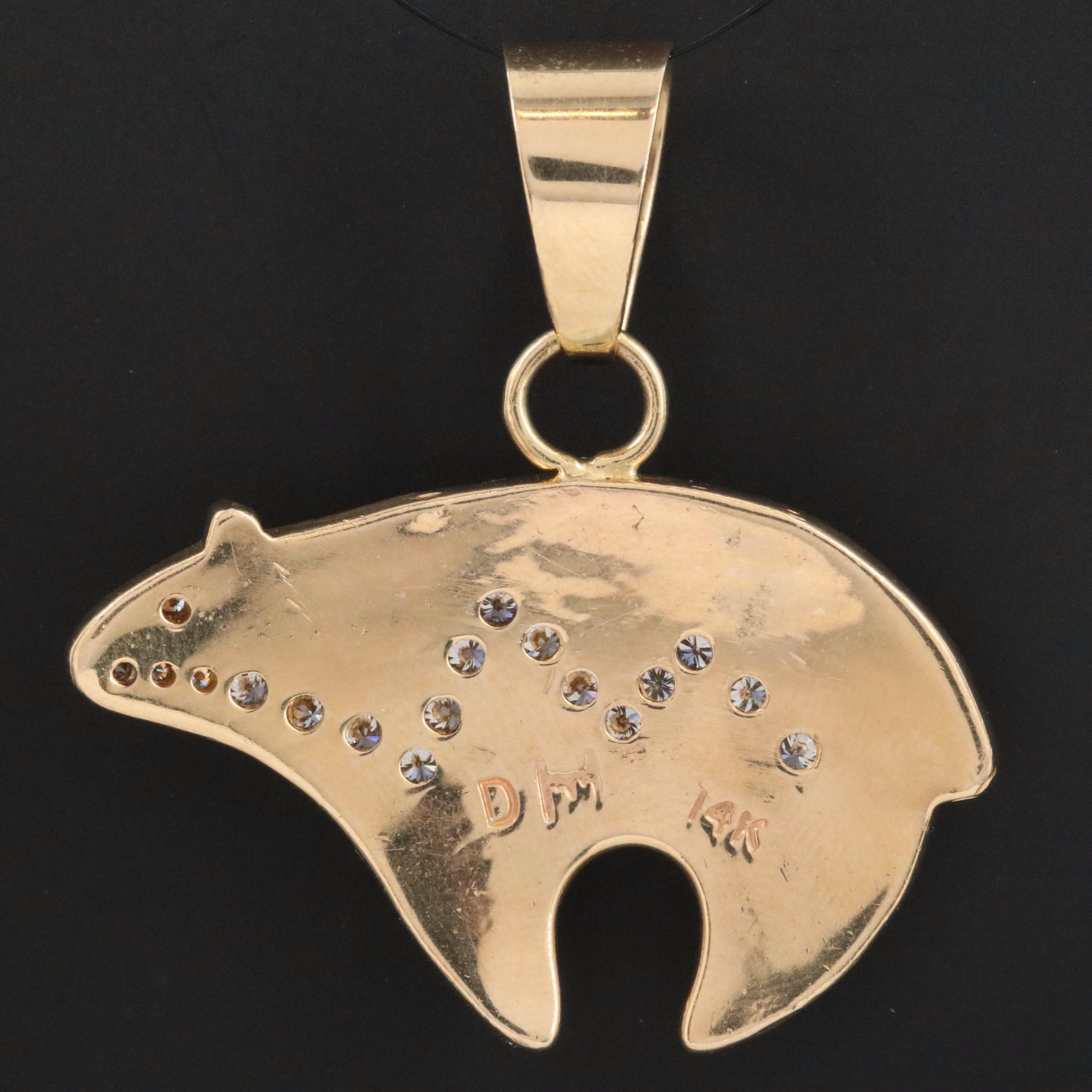 Dina Huntinghorse Wichita/Kiowa 14K 0.47 CTW Diamond Heartline Bear Pendant