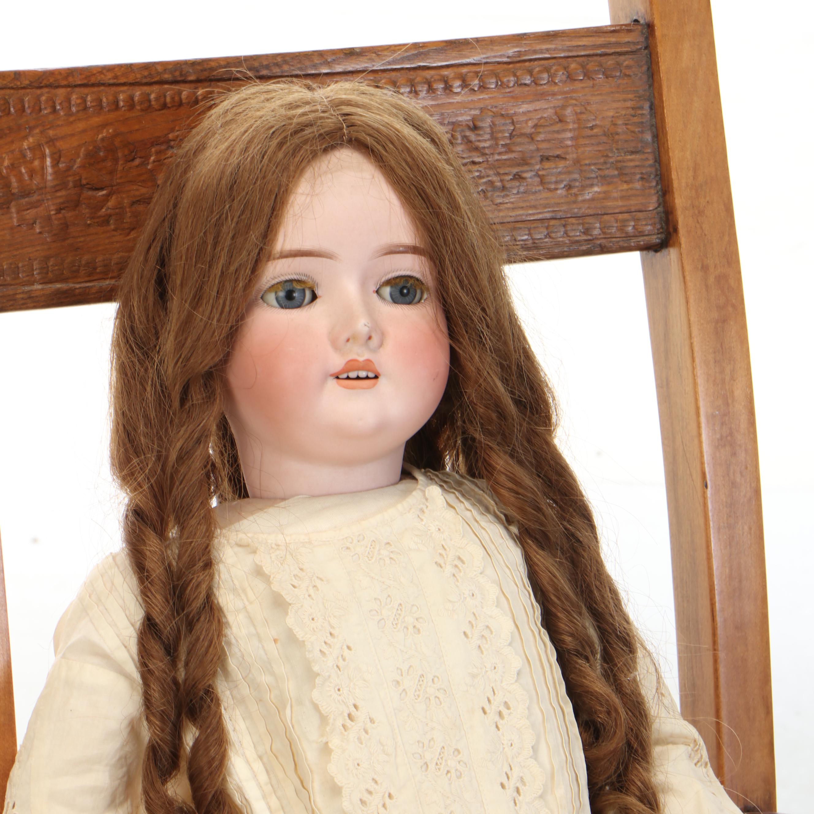 MAH Handwerck Socket Head and Jointed Composition Body Doll with Rocking Chair