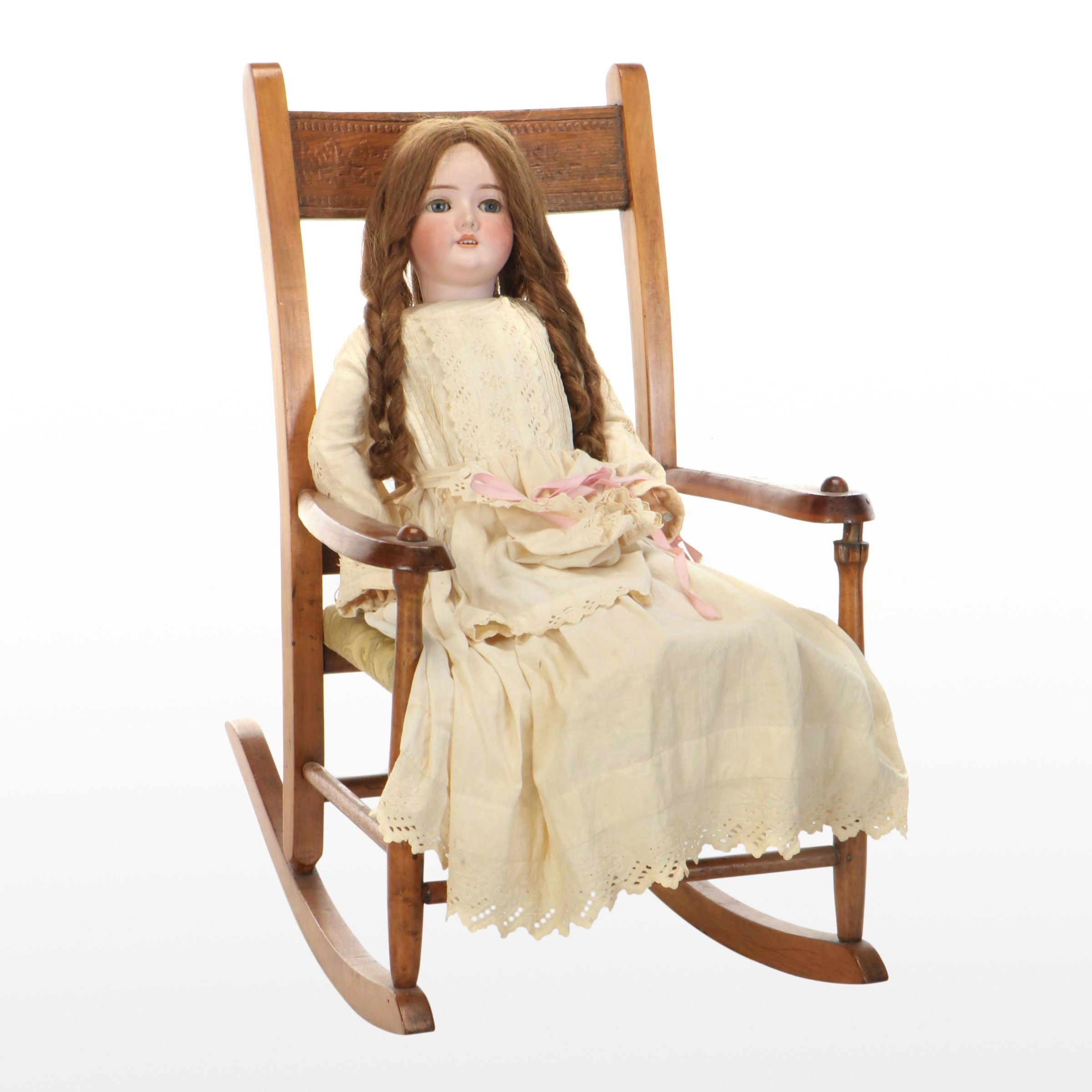 MAH Handwerck Socket Head and Jointed Composition Body Doll with Rocking Chair