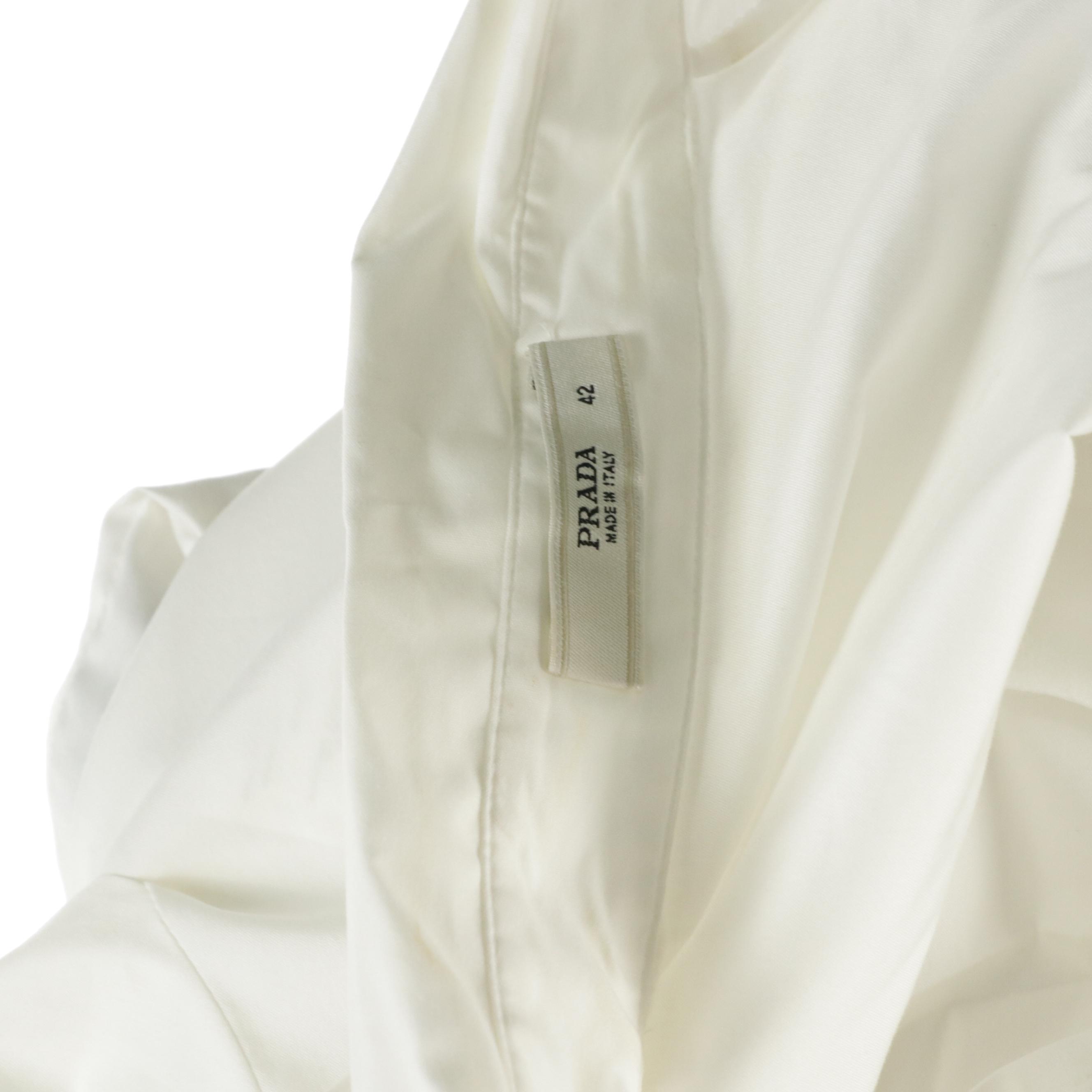 Prada Gather Pleated-Front Blouse in White Stretch Cotton Blend