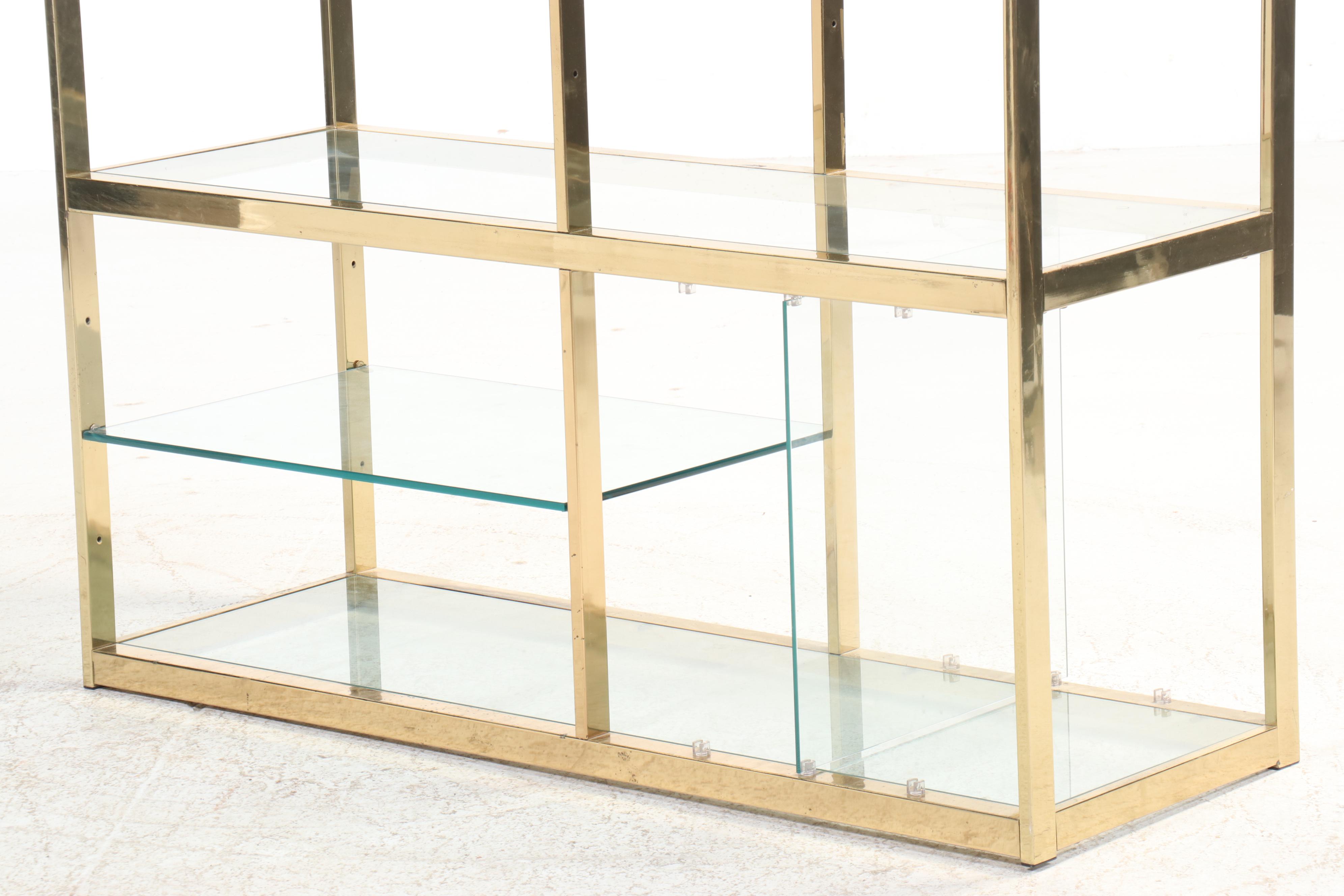 Contemporary Brass and Glass Étagère Shelving Unit