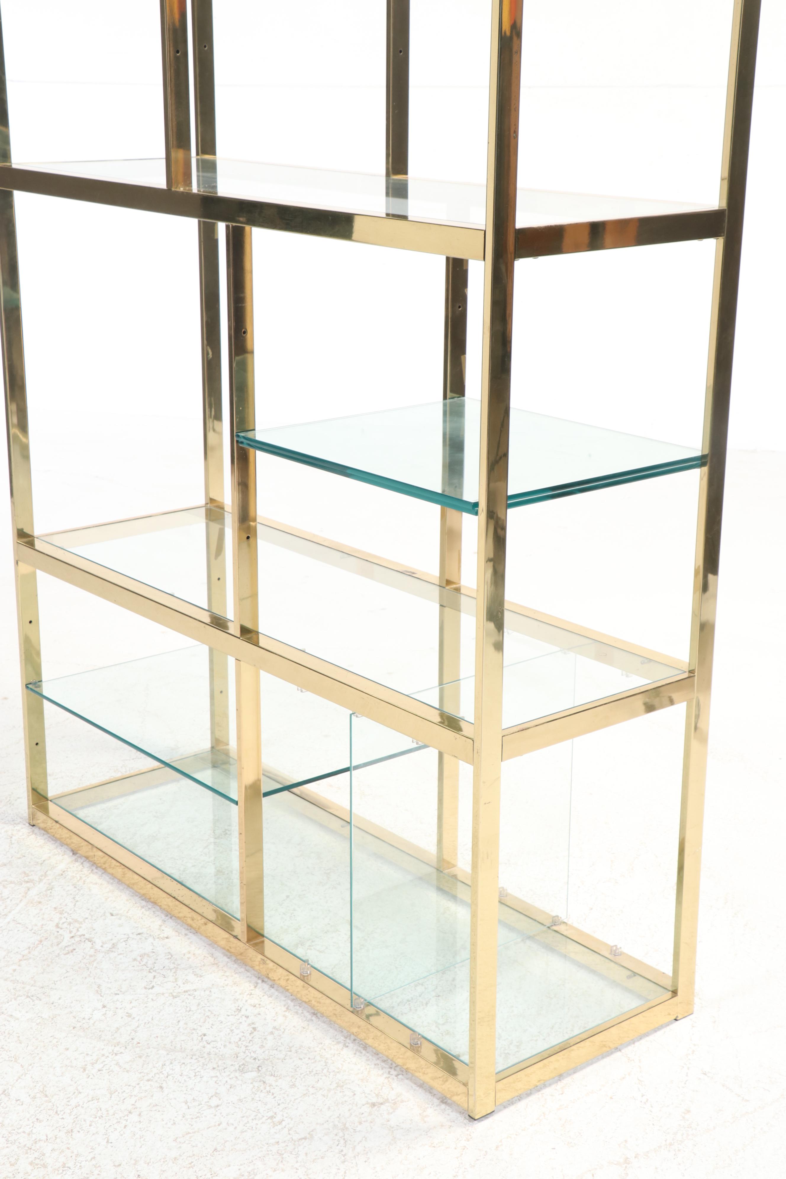 Contemporary Brass and Glass Étagère Shelving Unit