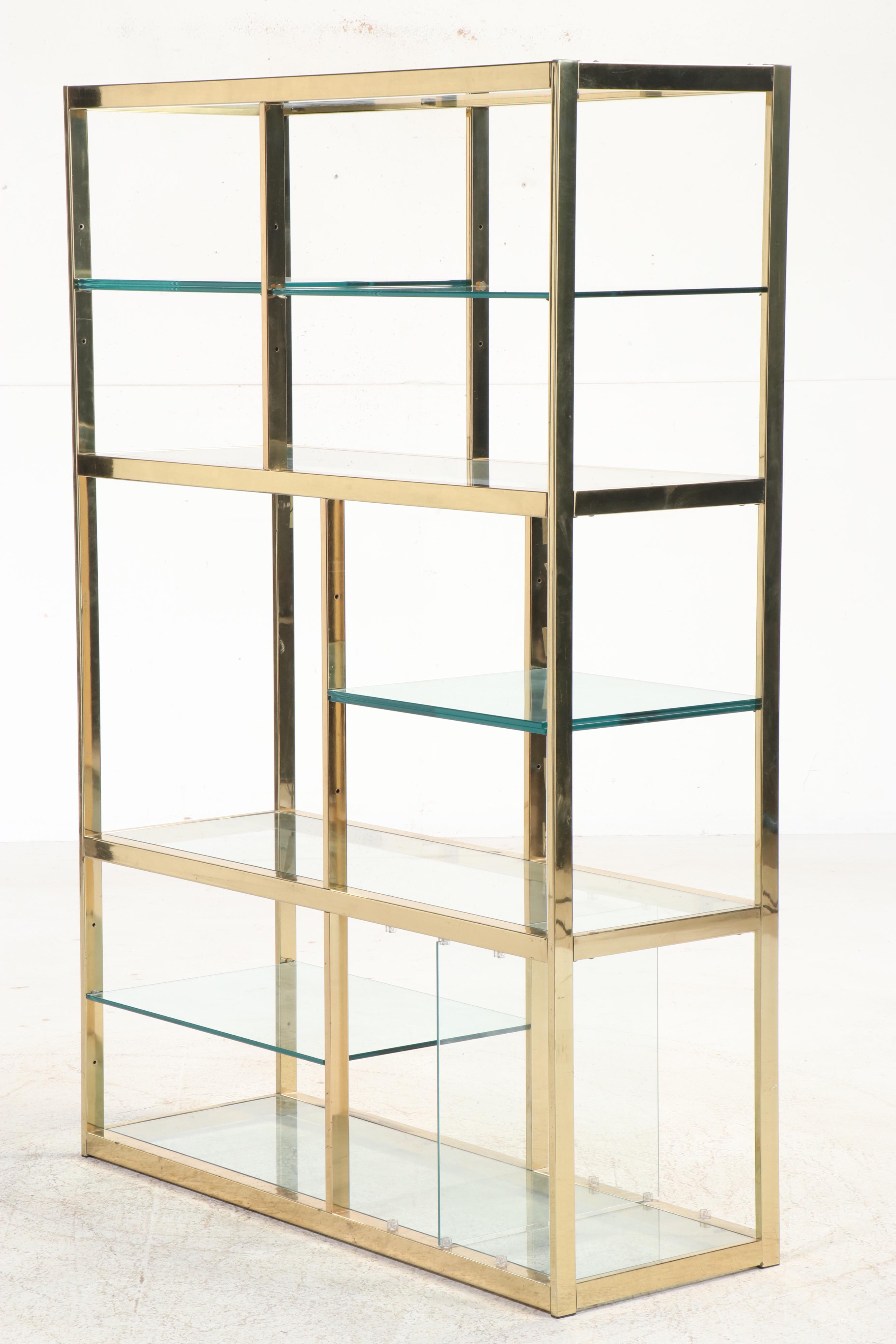 Contemporary Brass and Glass Étagère Shelving Unit