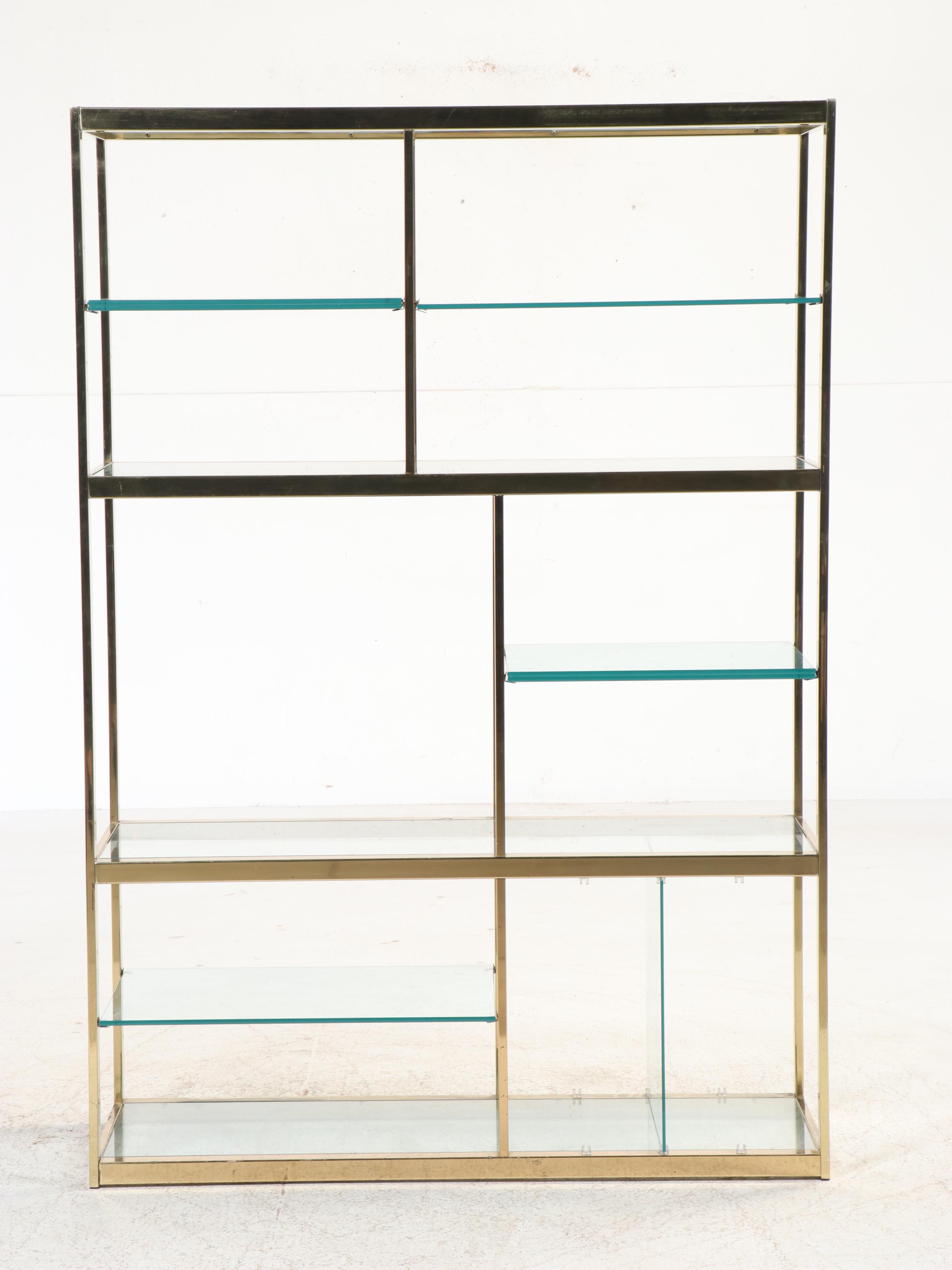 Contemporary Brass and Glass Étagère Shelving Unit