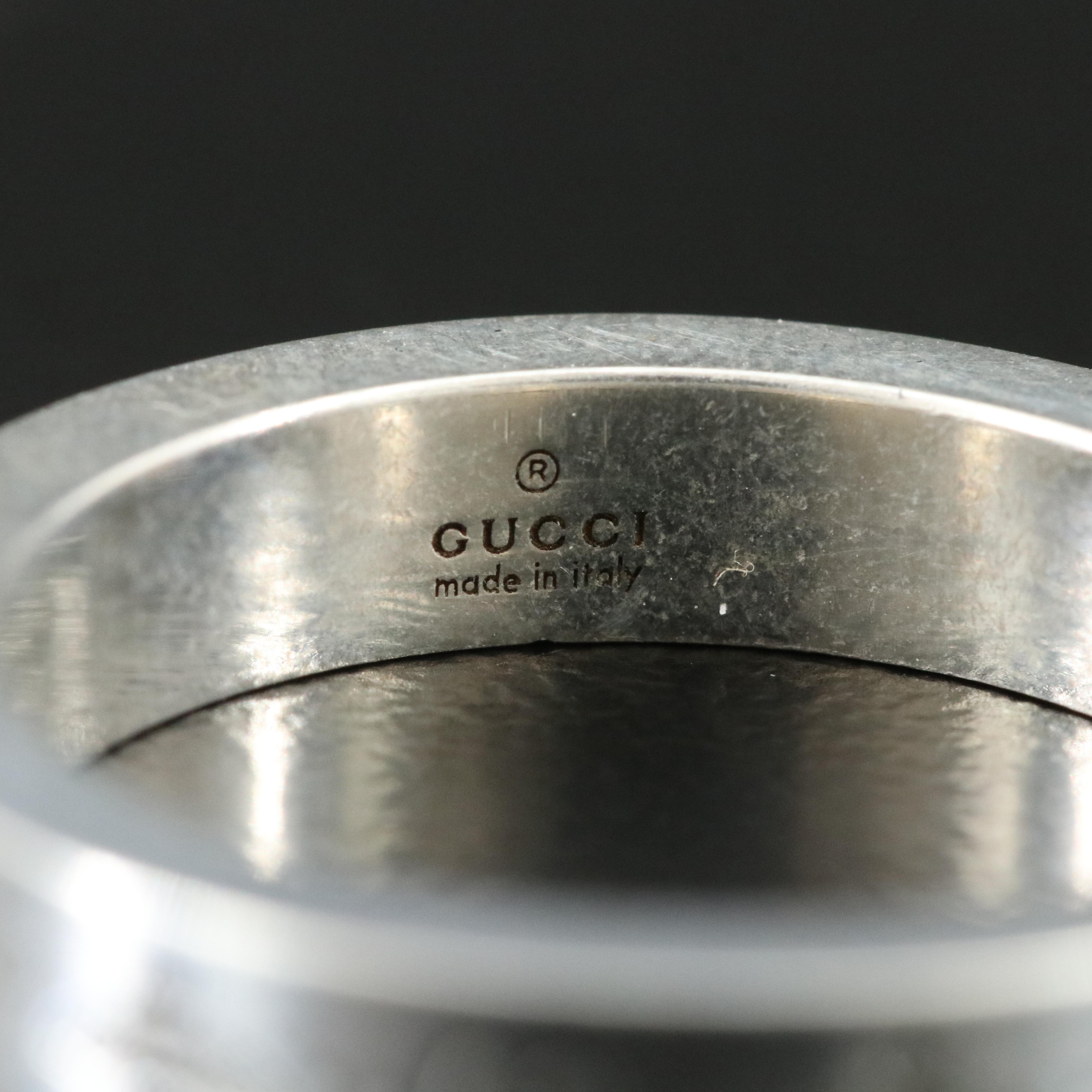 Gucci Sterling Engraved Bee and GG Logo Ring