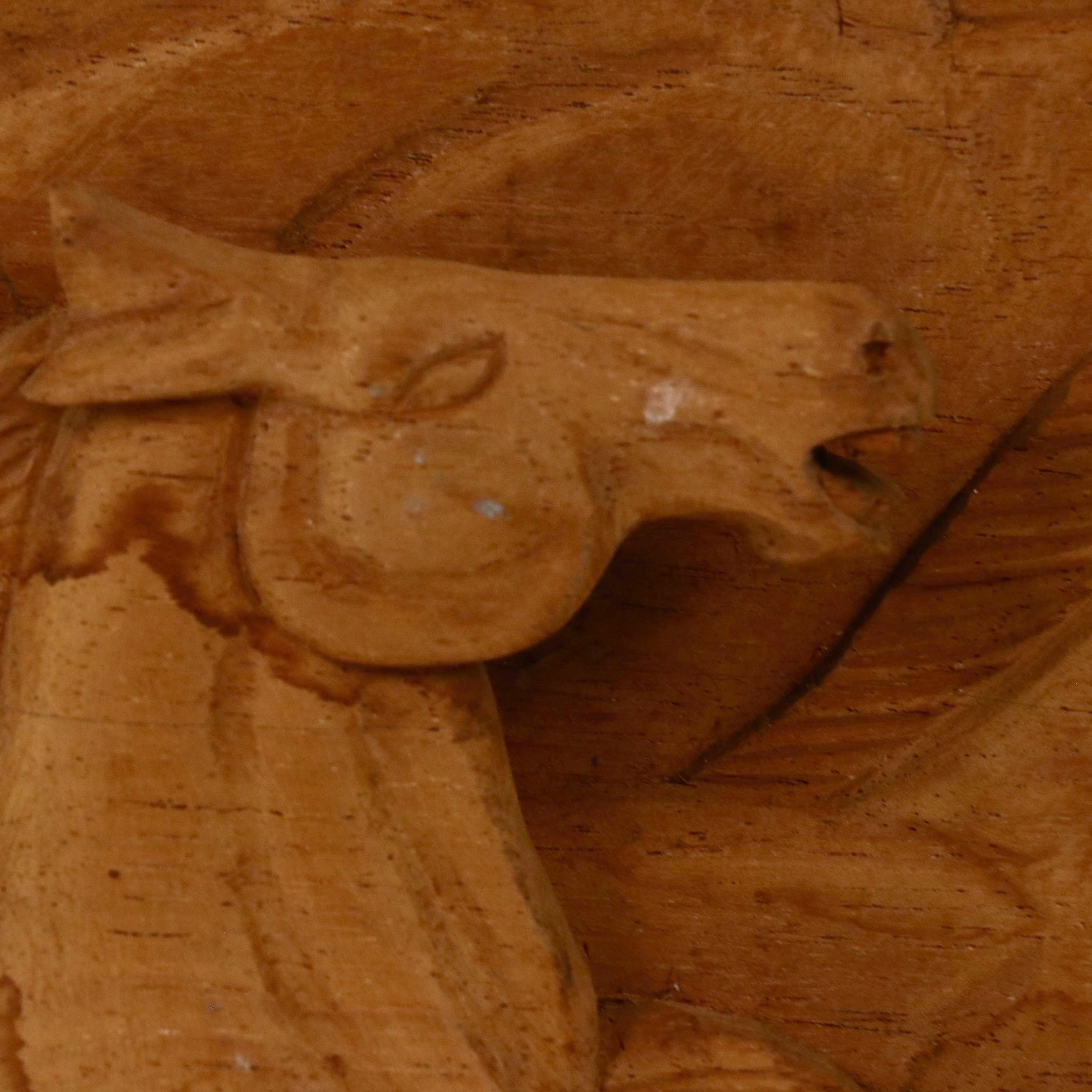Large-Scale Hand Carved Wood Relief of Western Scene with Running Horses