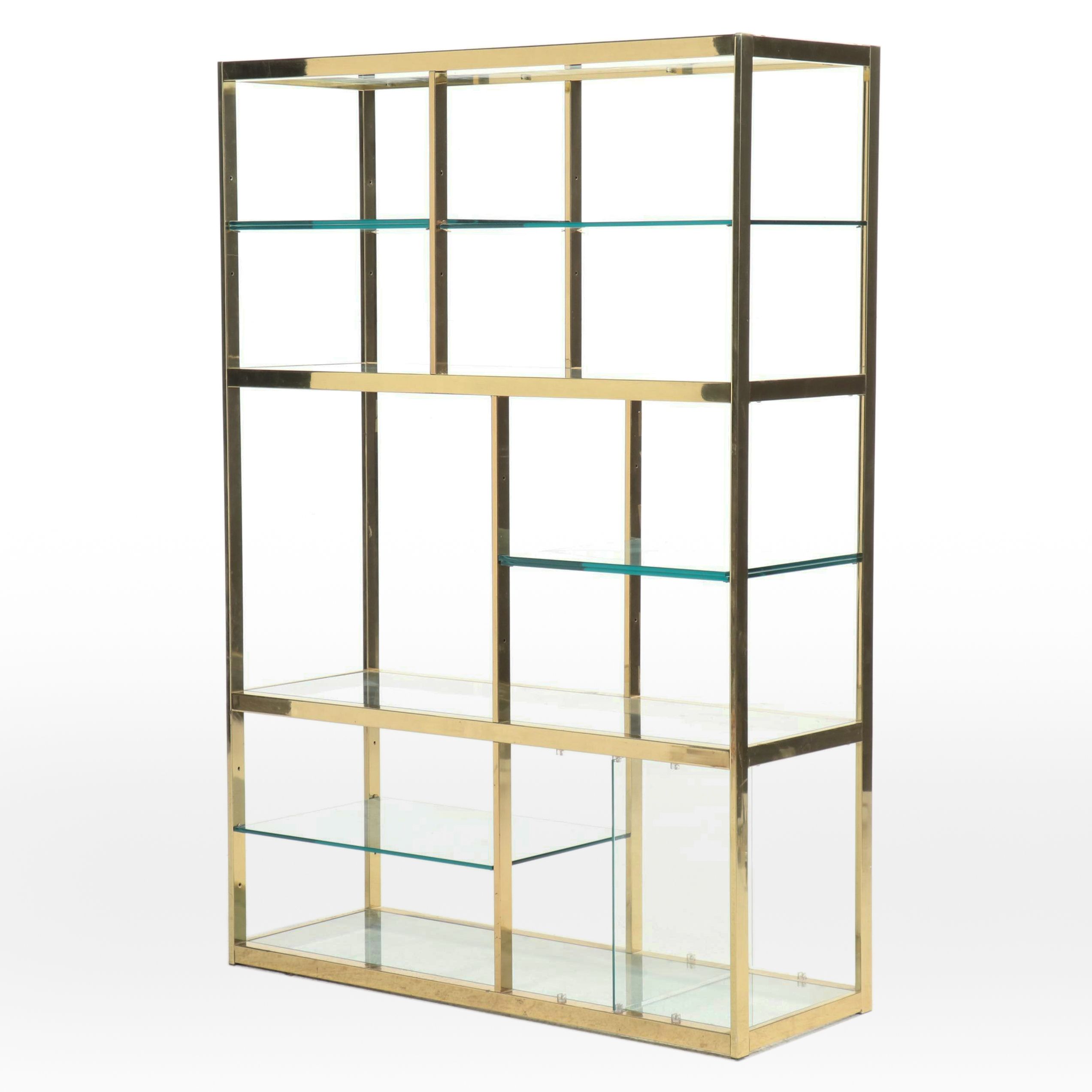 Contemporary Brass and Glass Étagère Shelving Unit
