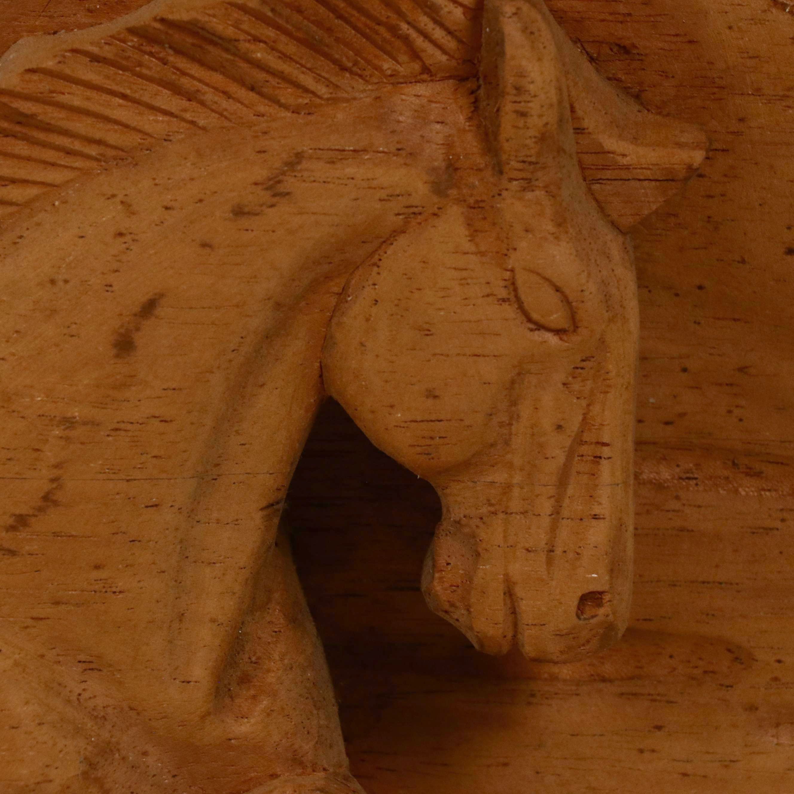 Large-Scale Hand Carved Wood Relief of Western Scene with Running Horses
