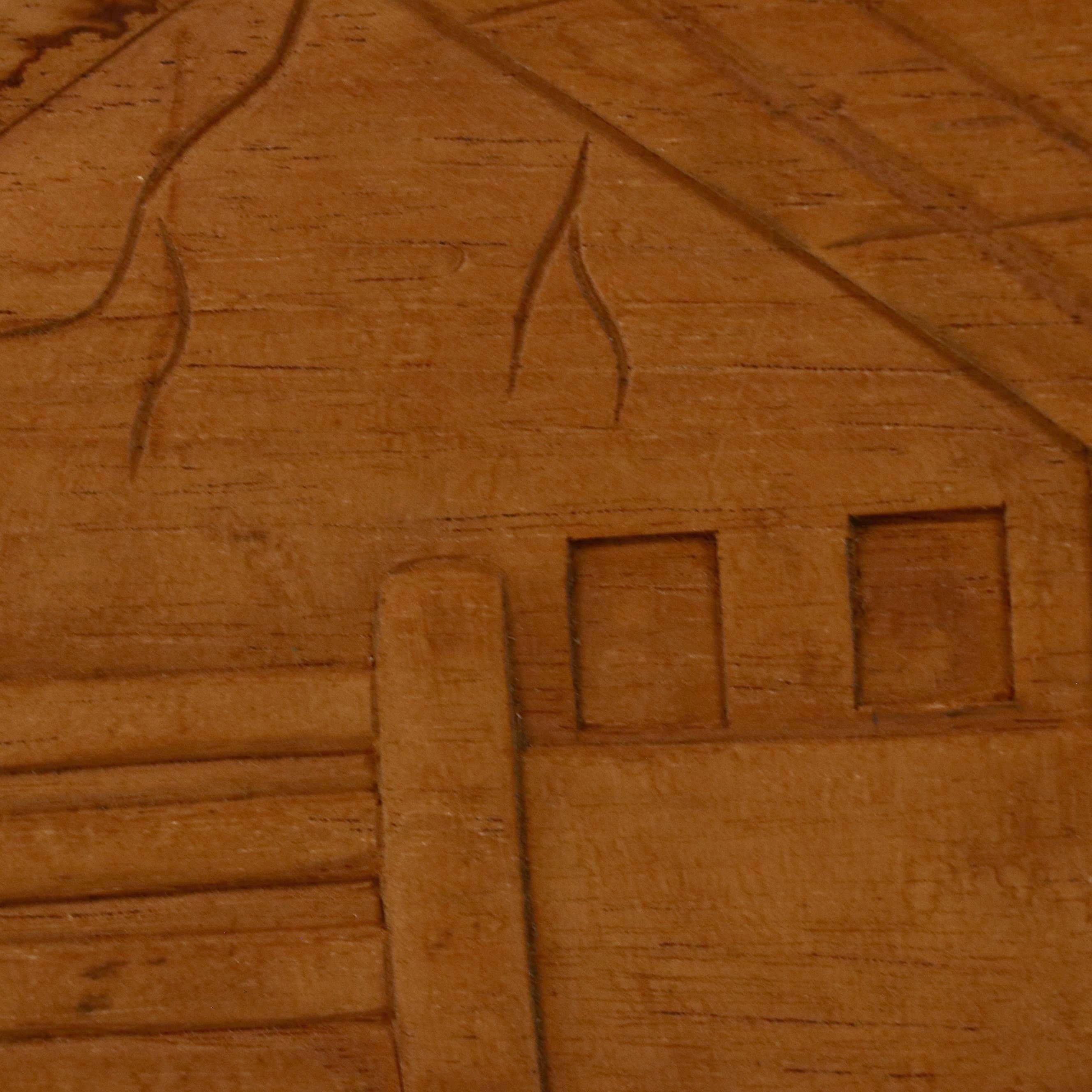 Large-Scale Hand Carved Wood Relief of Western Scene with Running Horses