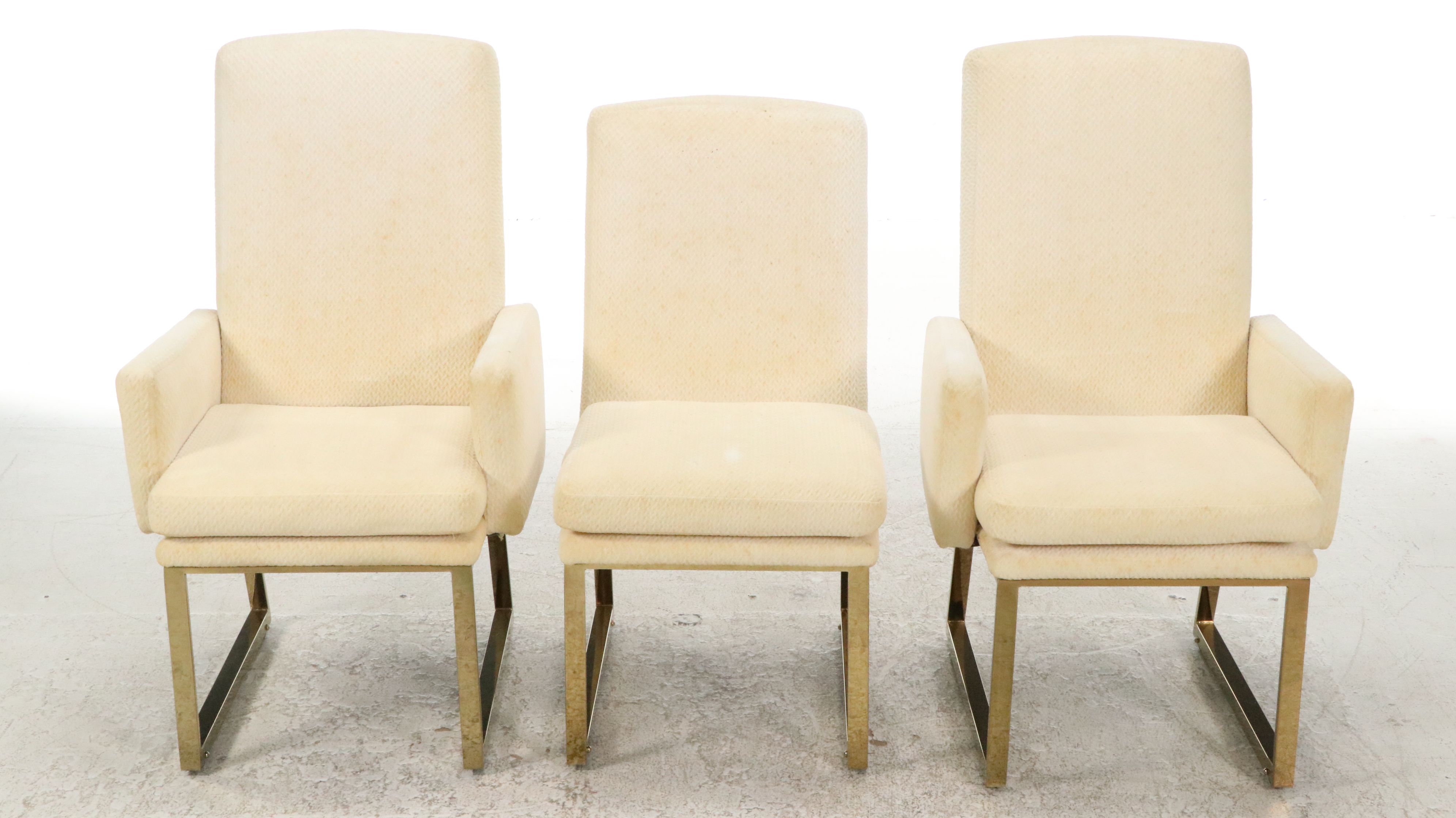 Six Thayer Coggin Dining Chairs on Brass Runner Base