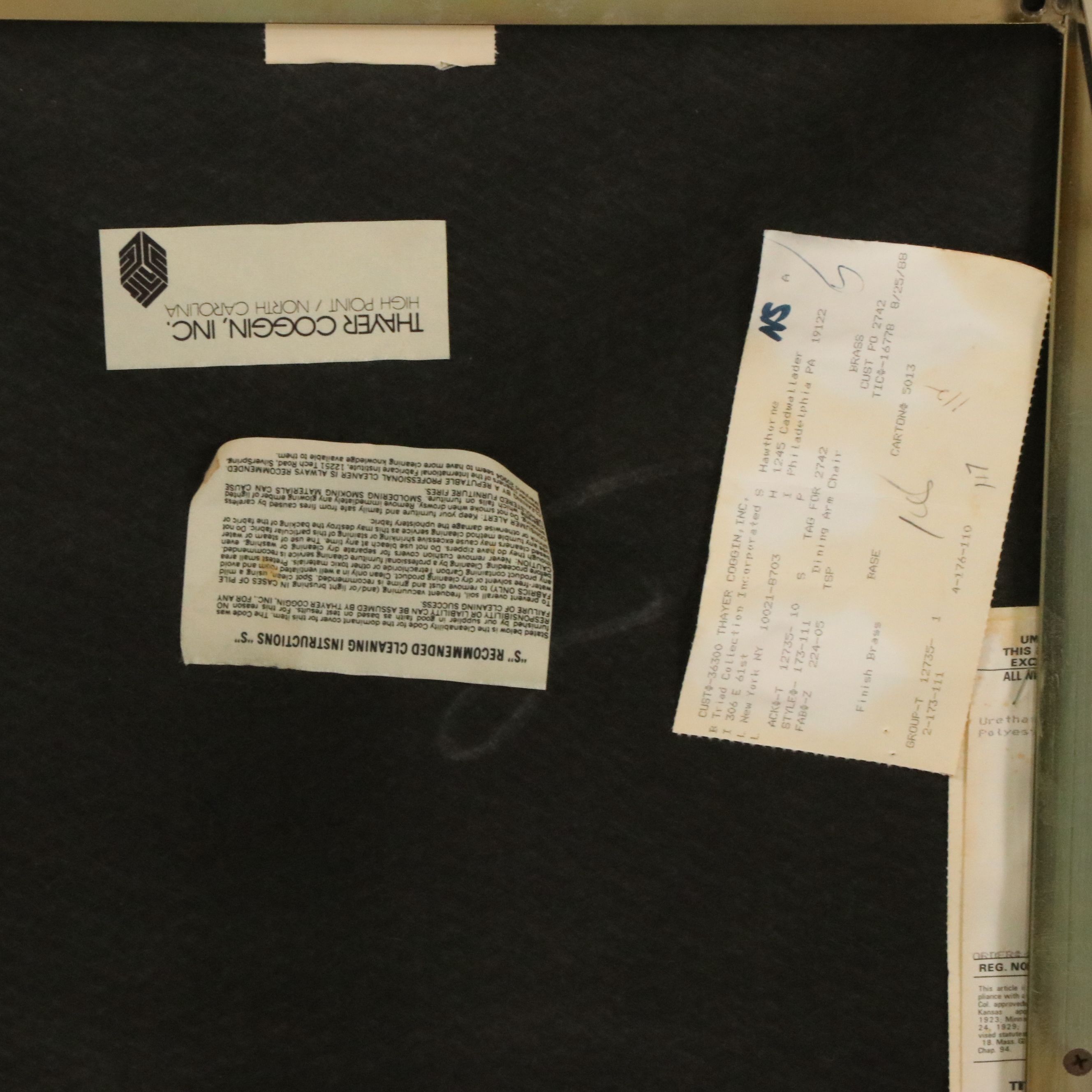 Six Thayer Coggin Dining Chairs on Brass Runner Base