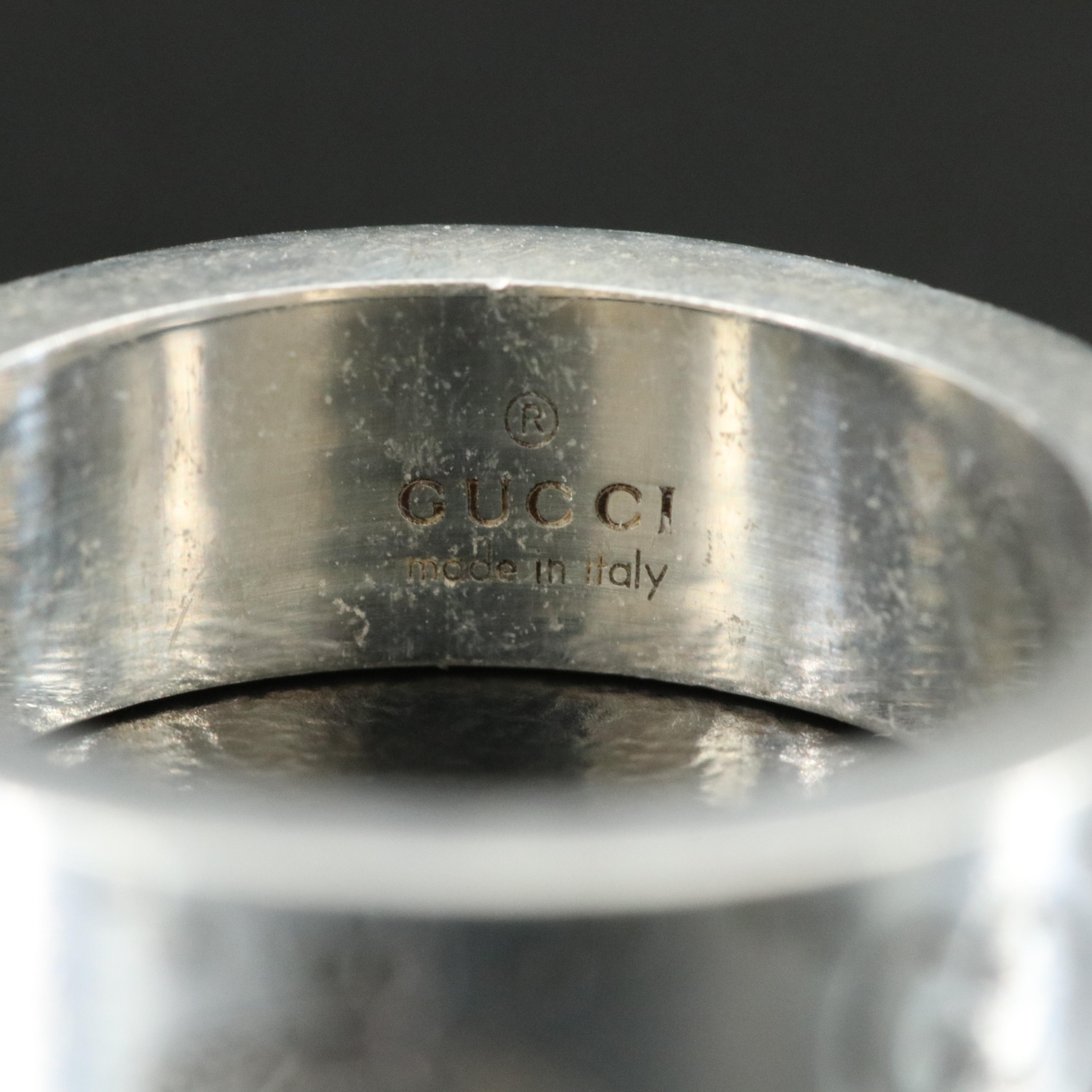 Gucci Sterling Engraved Bee and GG Logo Ring