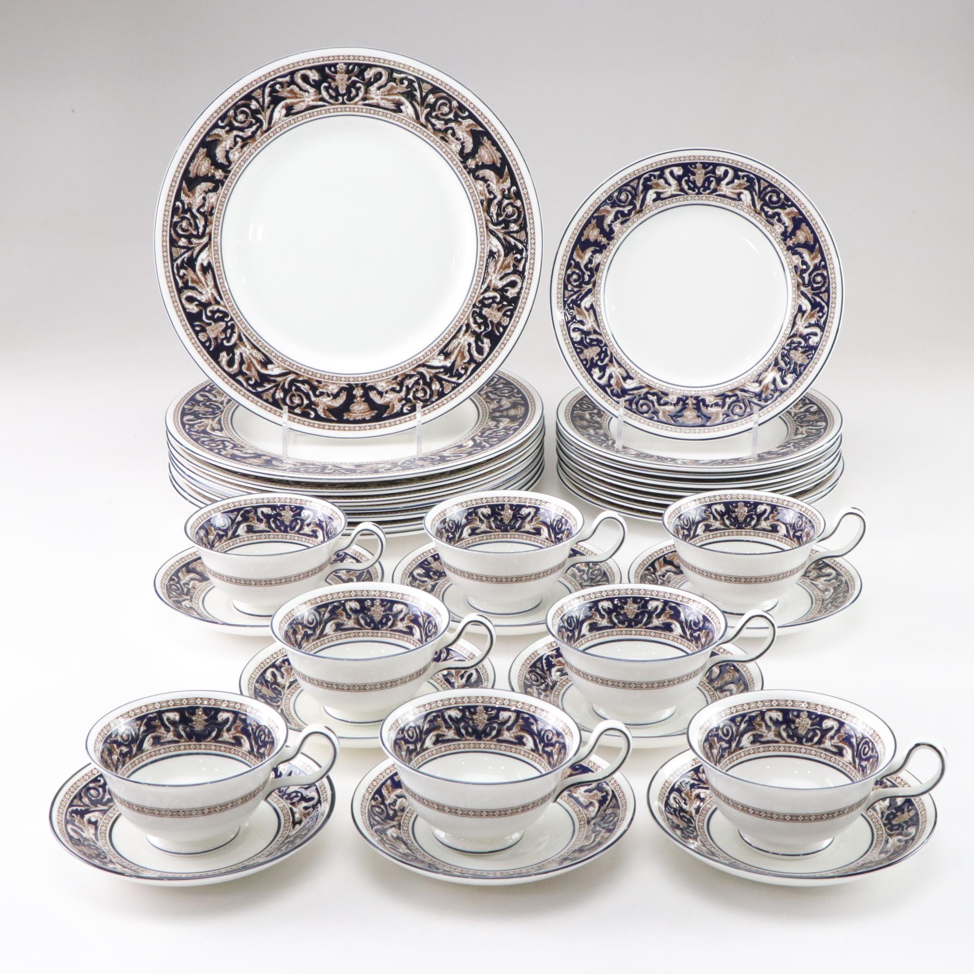 Wedgwood "Florentine" Dark Blue Bone China 3-Piece Place Setting for 8 Diners