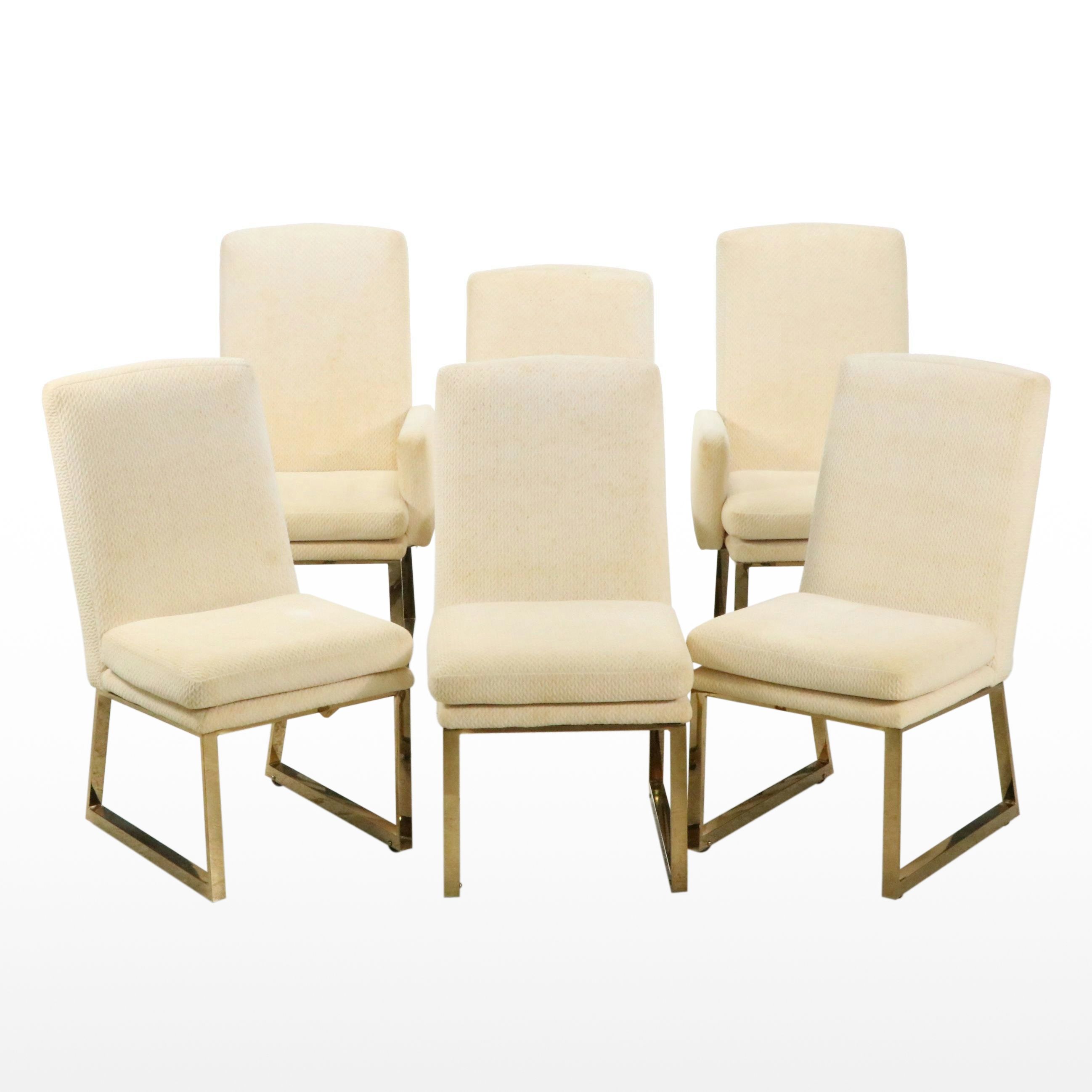 Six Thayer Coggin Dining Chairs on Brass Runner Base