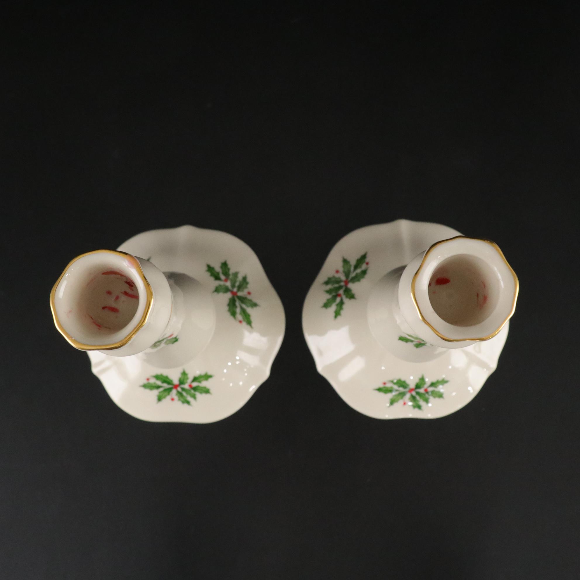 Lenox "Holiday" Candlesticks & Spode "Christmas Tree" Tidbit Tray