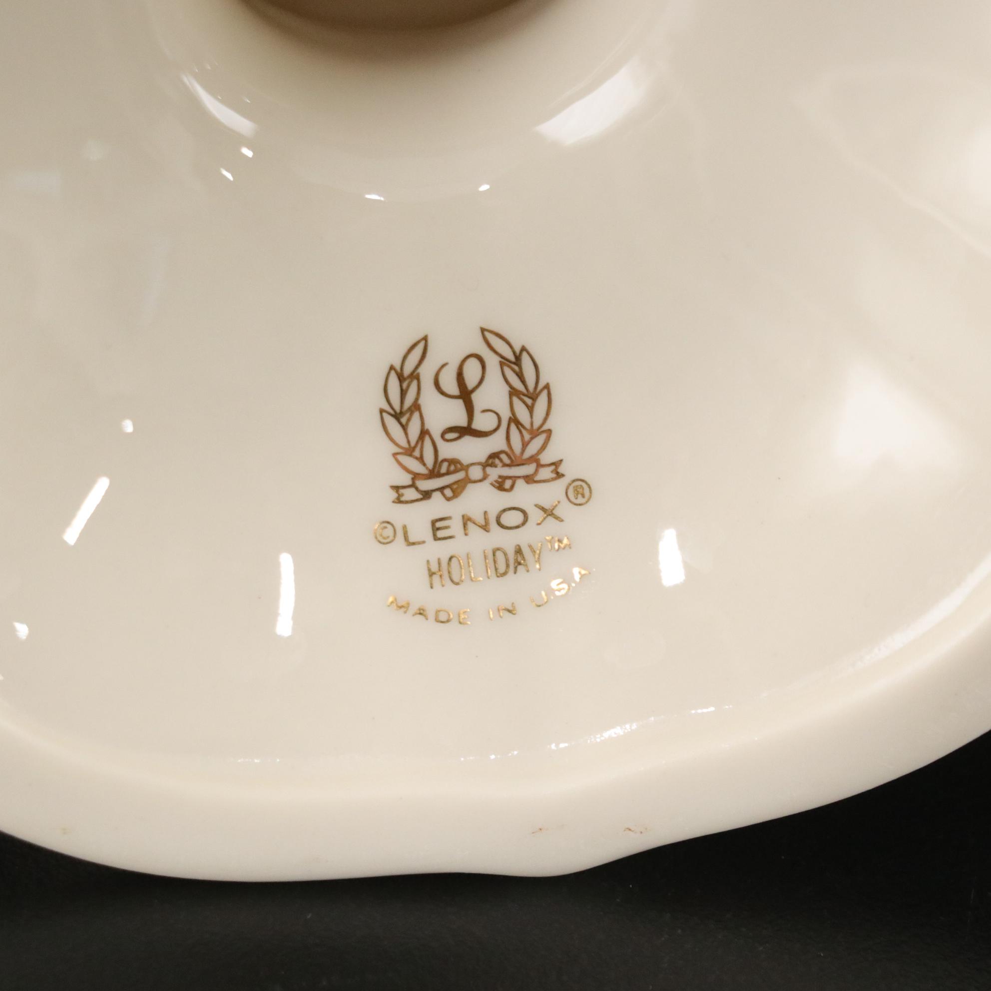 Lenox "Holiday" Candlesticks & Spode "Christmas Tree" Tidbit Tray