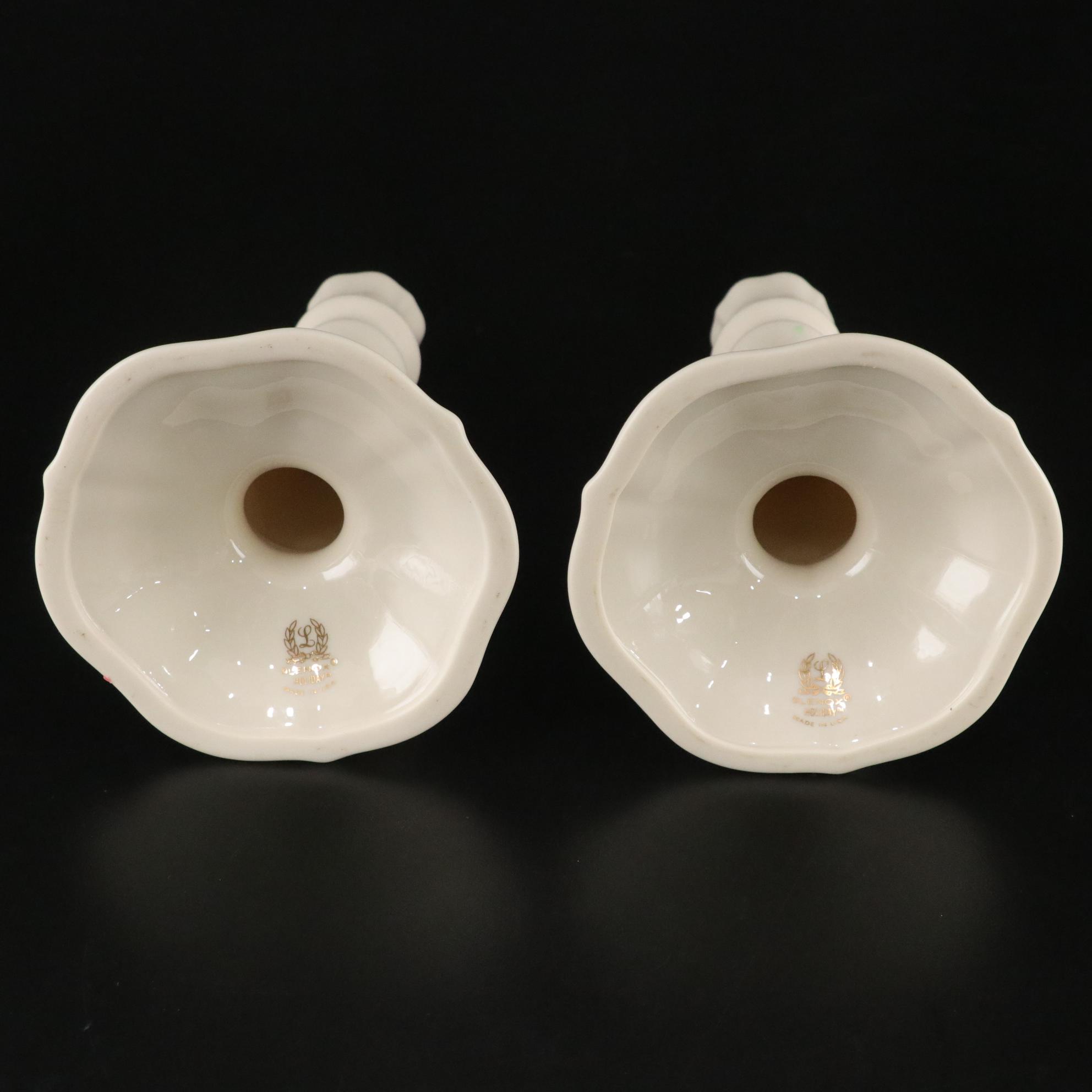 Lenox "Holiday" Candlesticks & Spode "Christmas Tree" Tidbit Tray