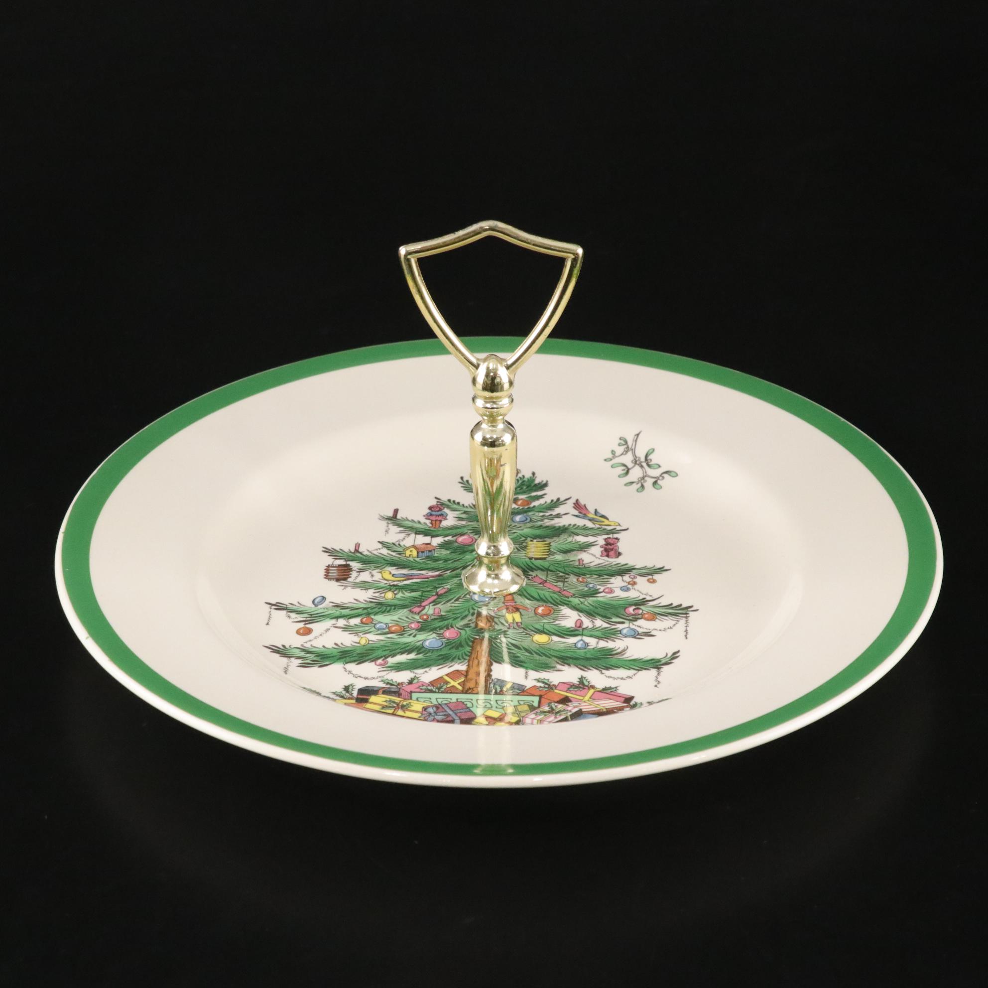 Lenox "Holiday" Candlesticks & Spode "Christmas Tree" Tidbit Tray