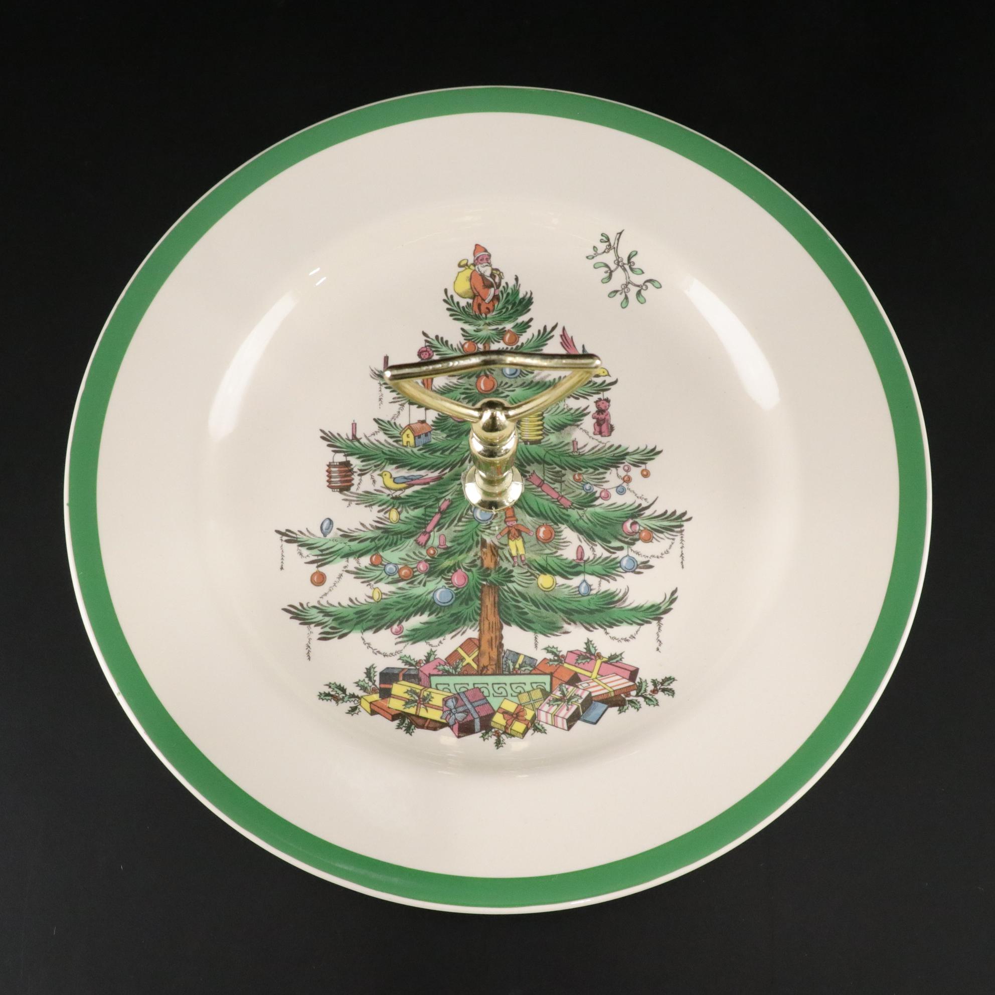 Lenox "Holiday" Candlesticks & Spode "Christmas Tree" Tidbit Tray