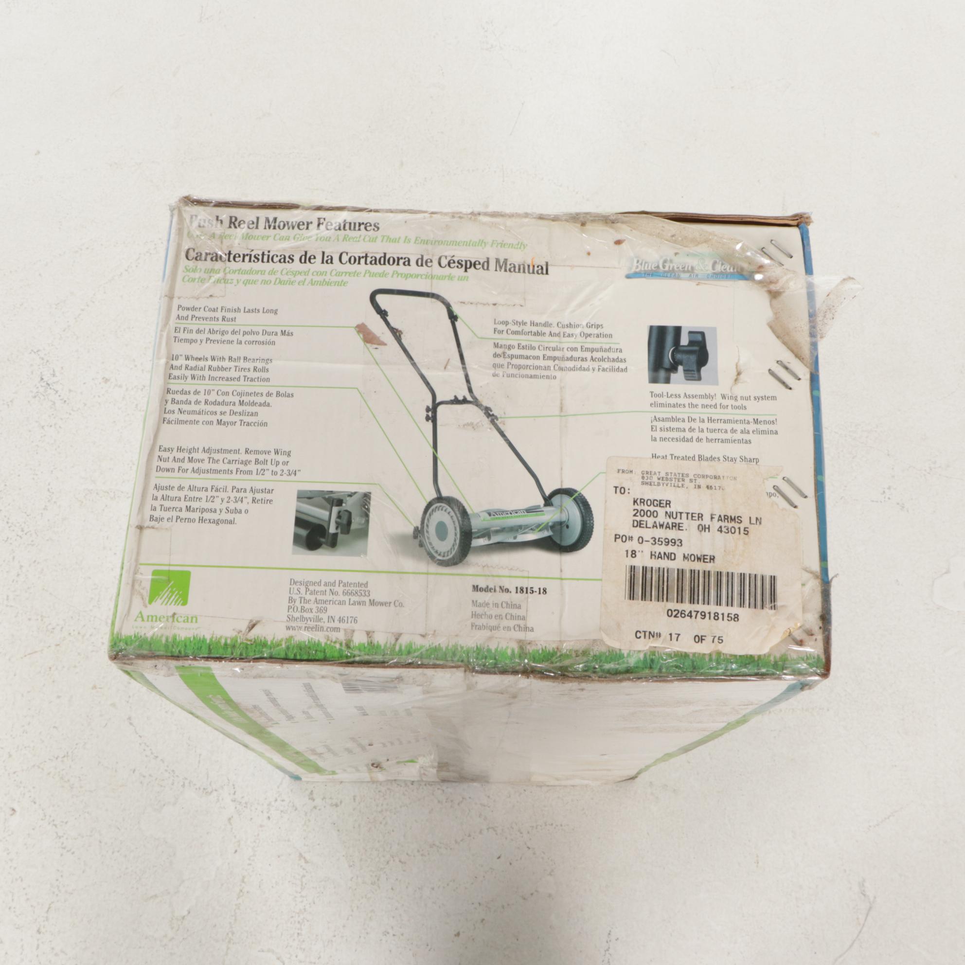 American 18" Push Reel Manual Lawn Mower, Model 1818-18