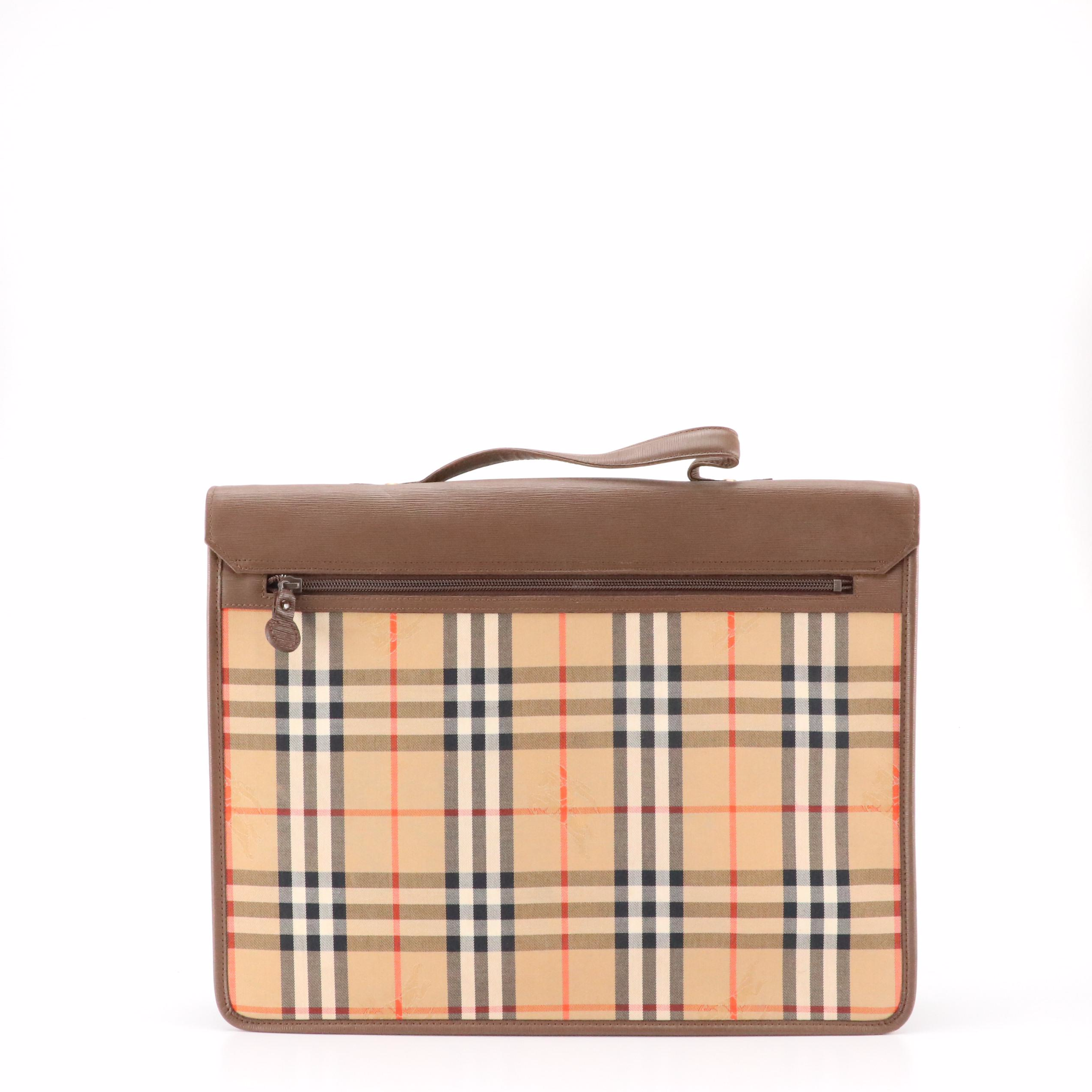 Burberrys Two-Way Briefcase in Haymarket Check Canvas and Textured Leather Trim