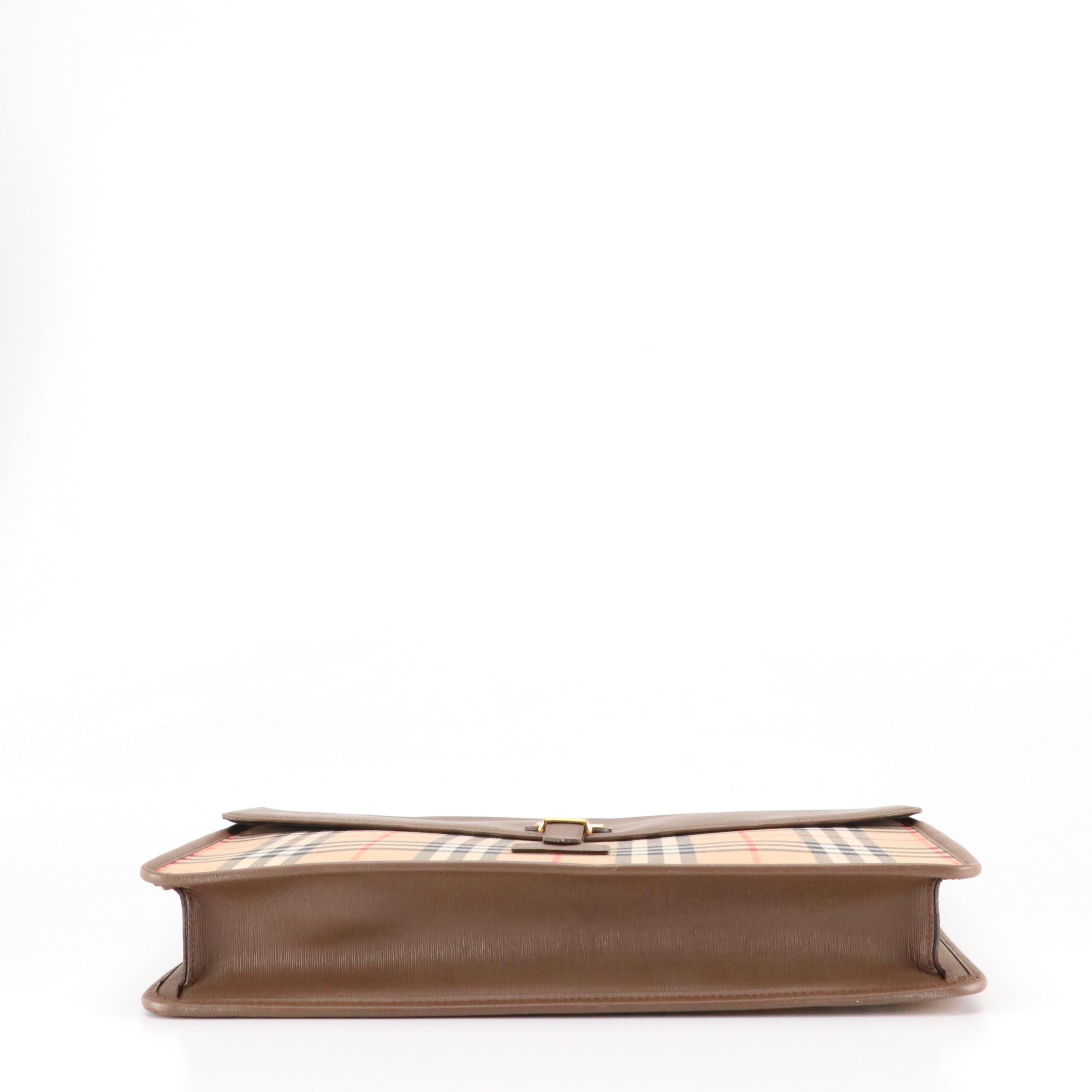 Burberrys Two-Way Briefcase in Haymarket Check Canvas and Textured Leather Trim