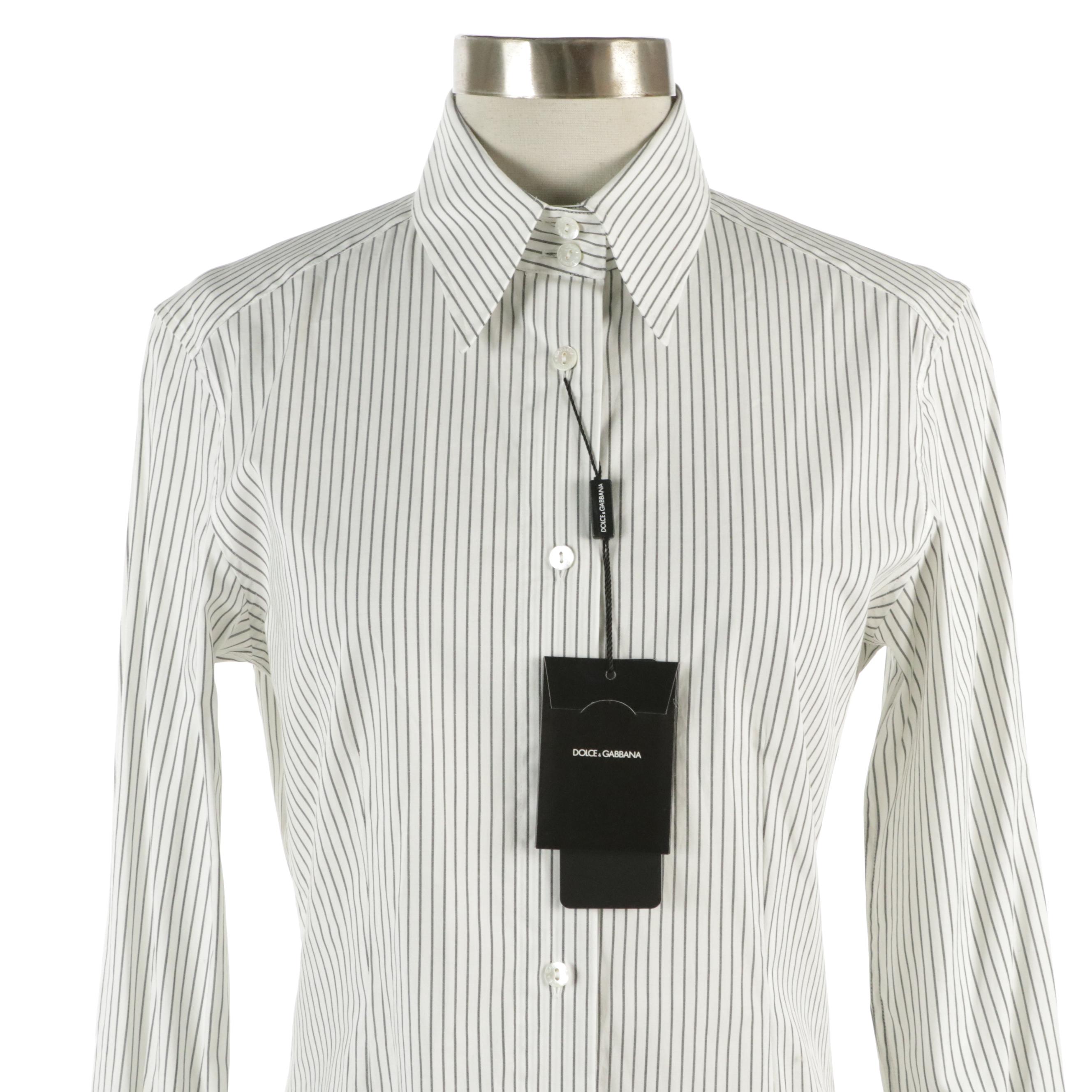 Dolce & Gabbana Long Sleeve Button-Down Top in Striped Cotton
