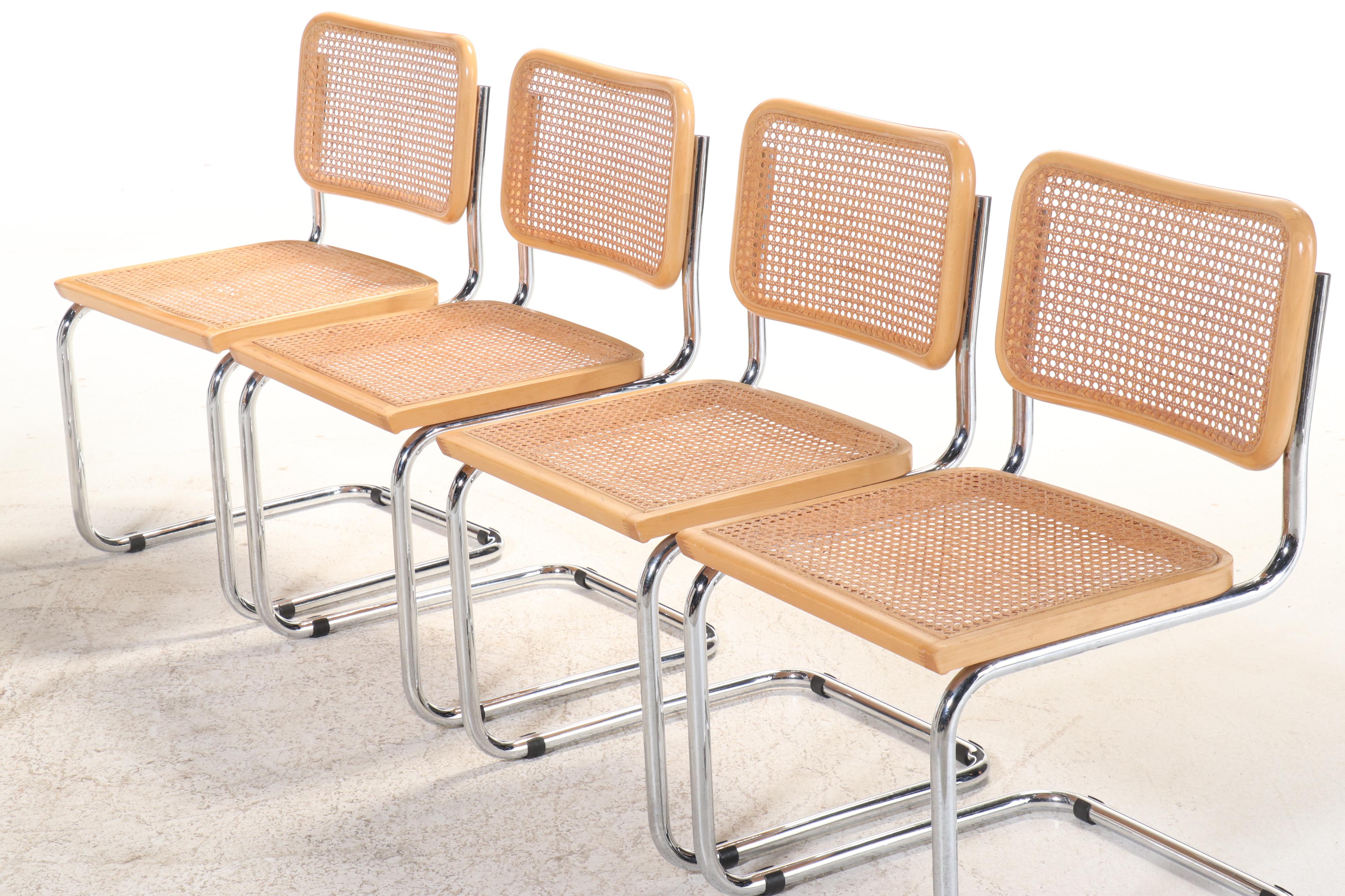 Glass Top Chrome Dining Table w/ Six Cantilever Chairs, Manner of Marcel Breuer