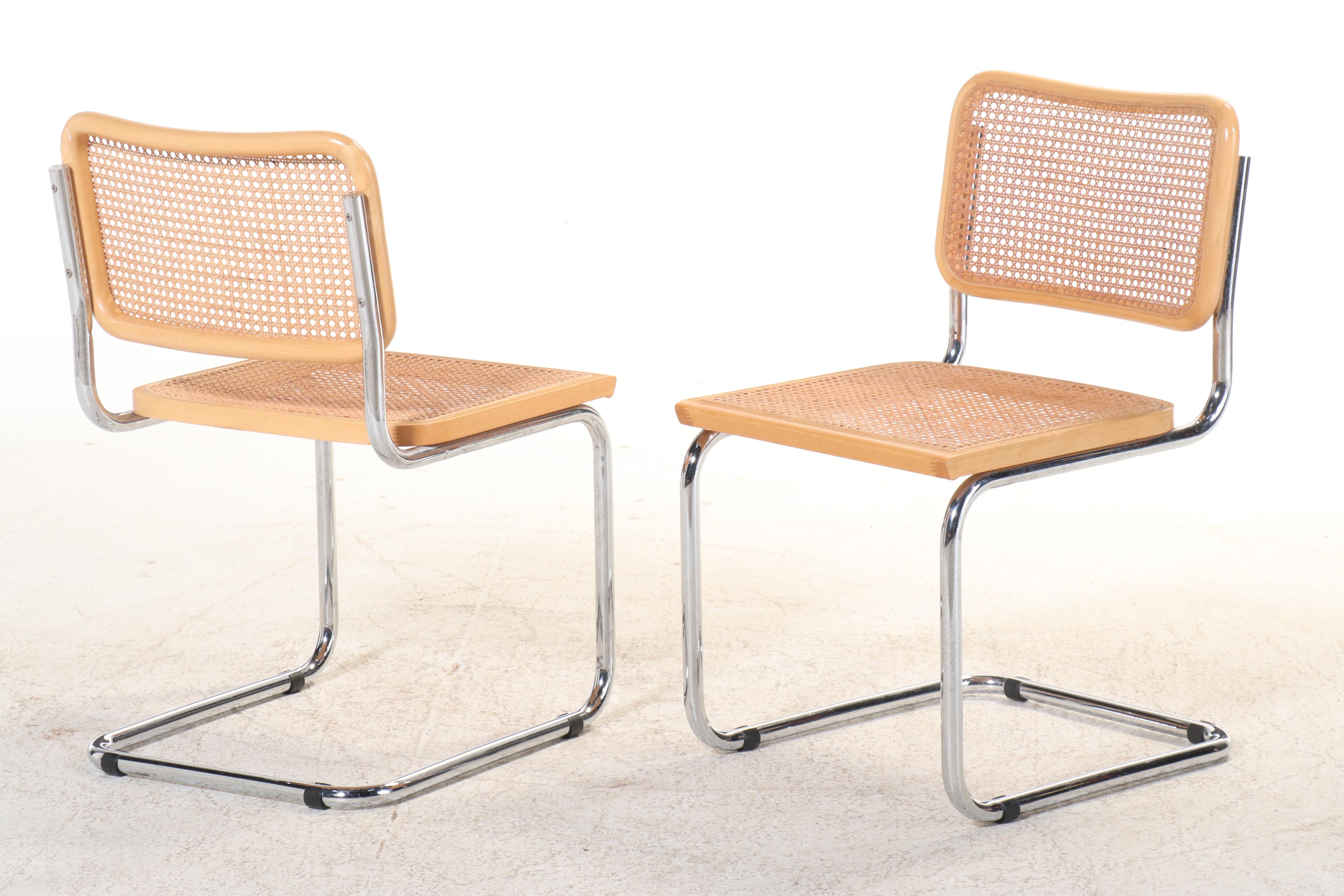 Glass Top Chrome Dining Table w/ Six Cantilever Chairs, Manner of Marcel Breuer