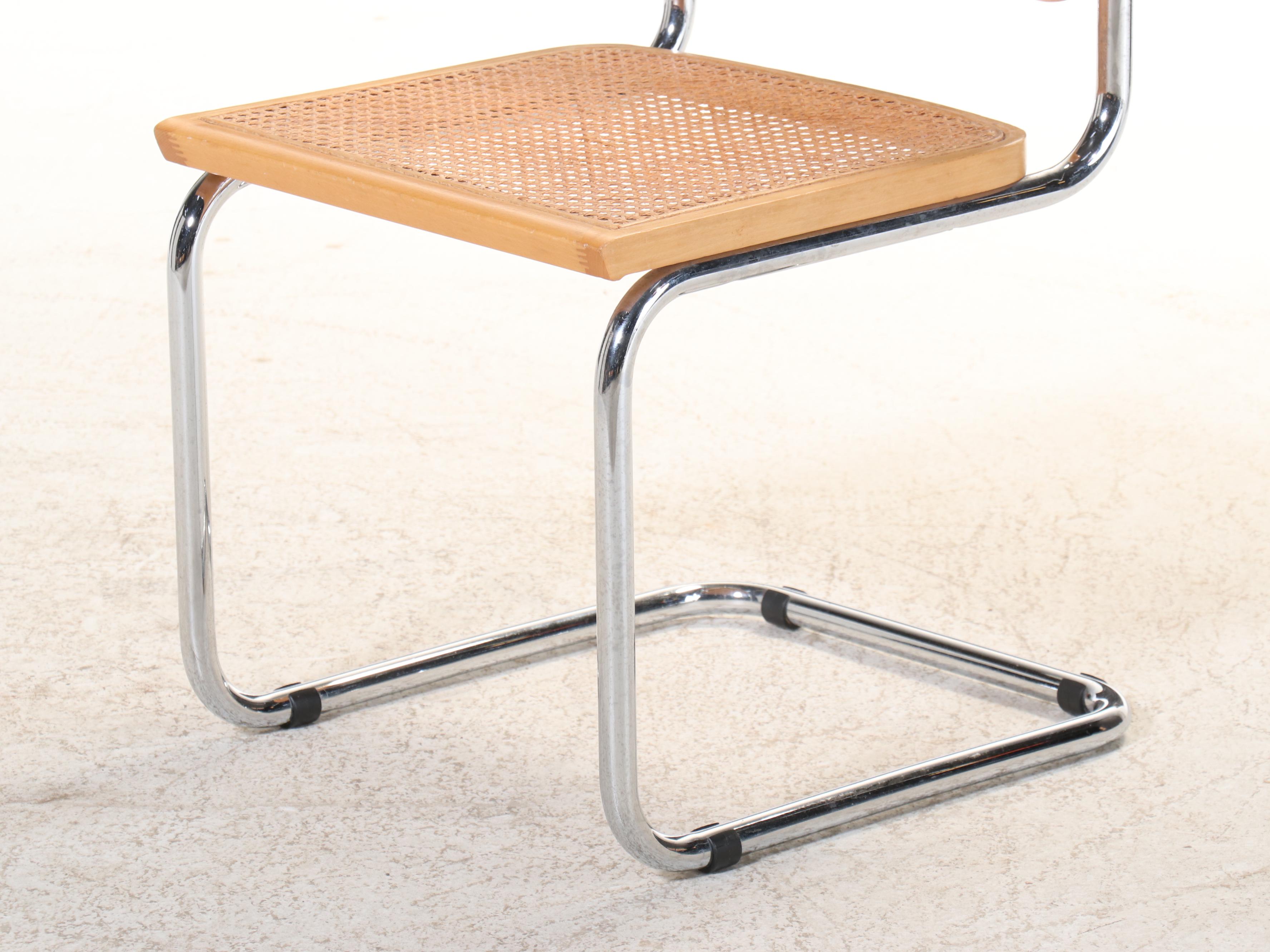 Glass Top Chrome Dining Table w/ Six Cantilever Chairs, Manner of Marcel Breuer