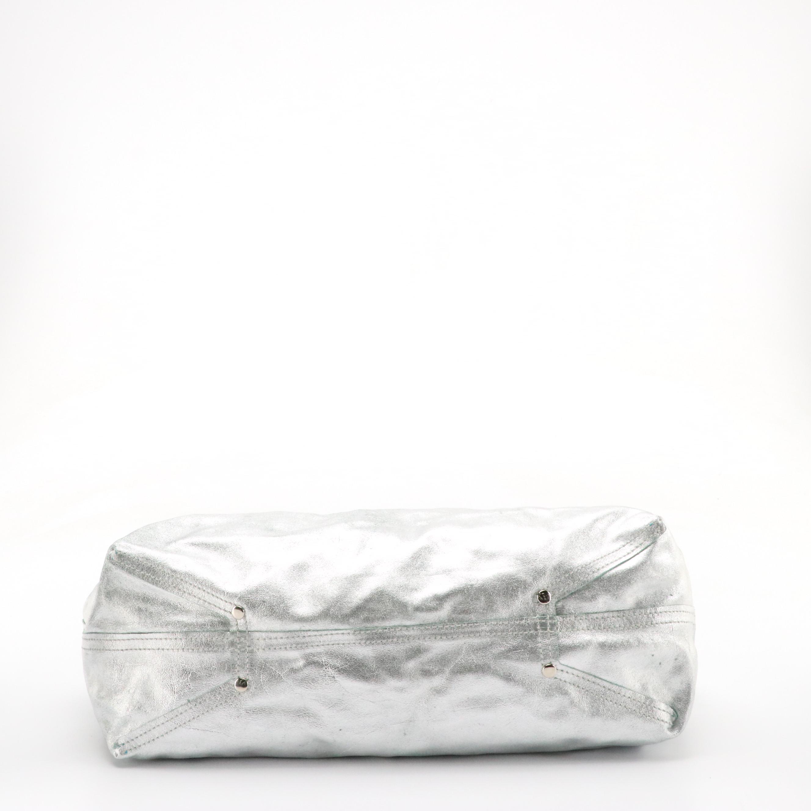 Tiffany & Co. Large Reversible Tote in Metallic Silver and Teal Leather