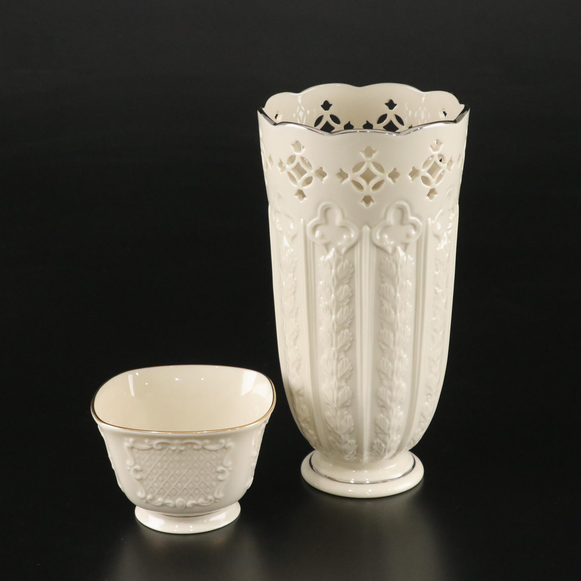Lenox "Fleur De Lis" Pierced Vase & "Canterbury" Bowl