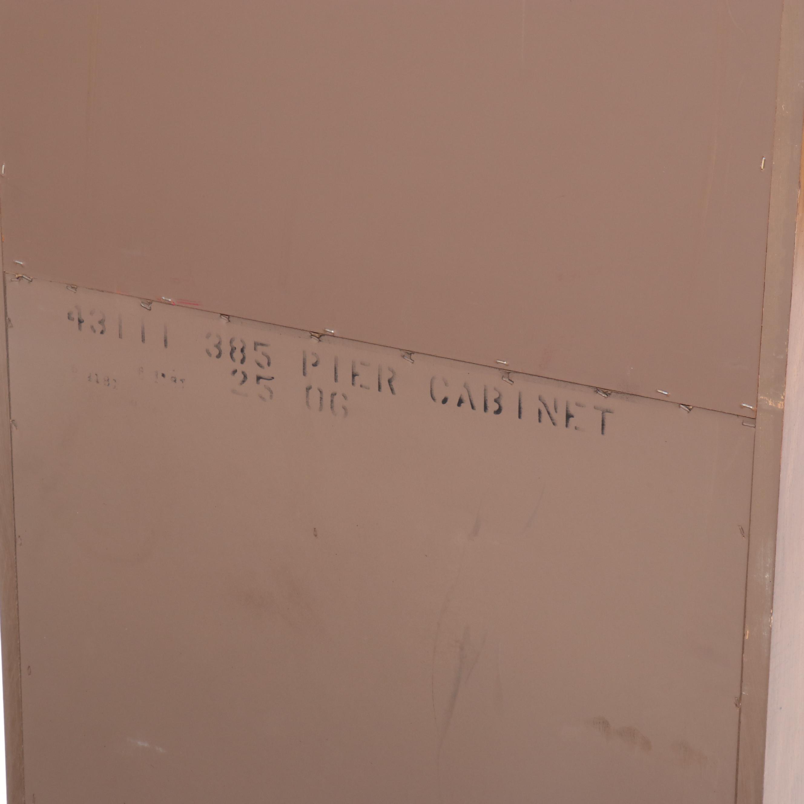 Pair of Huntley Campaign Style Pecan Veneer Cabinets