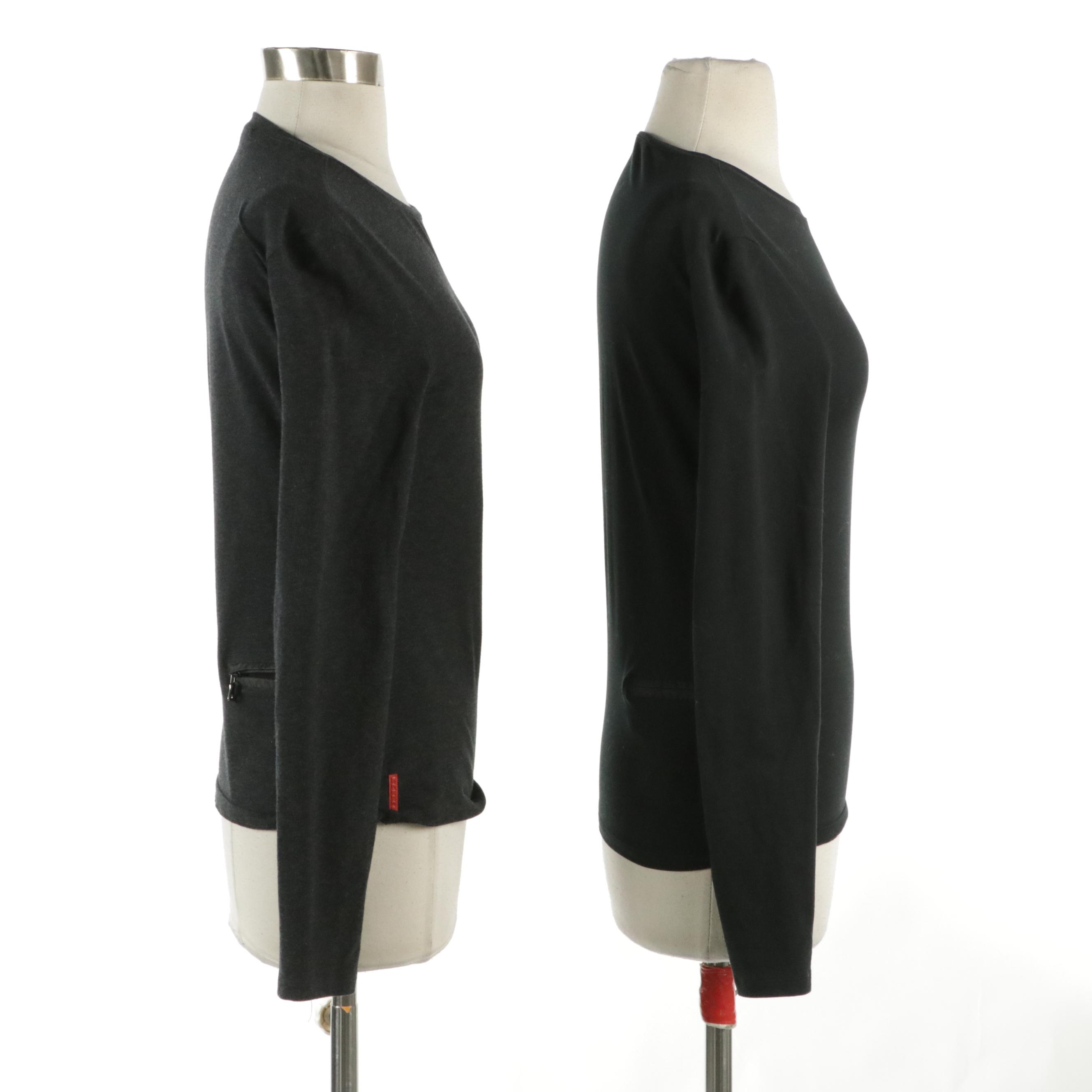 Prada Sport Cotton Blend Long Sleeve Tops with Zip Pocket Details