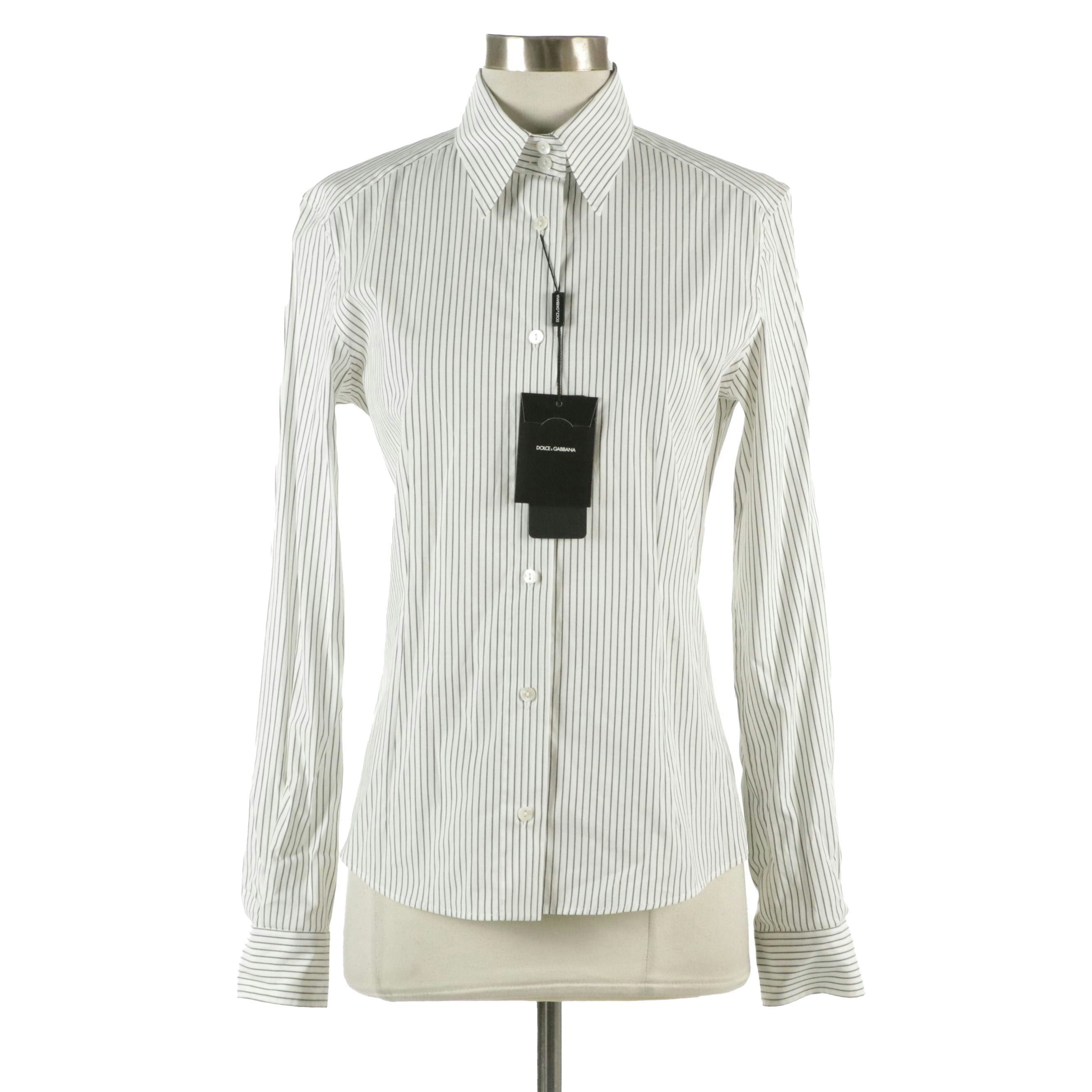 Dolce & Gabbana Long Sleeve Button-Down Top in Striped Cotton