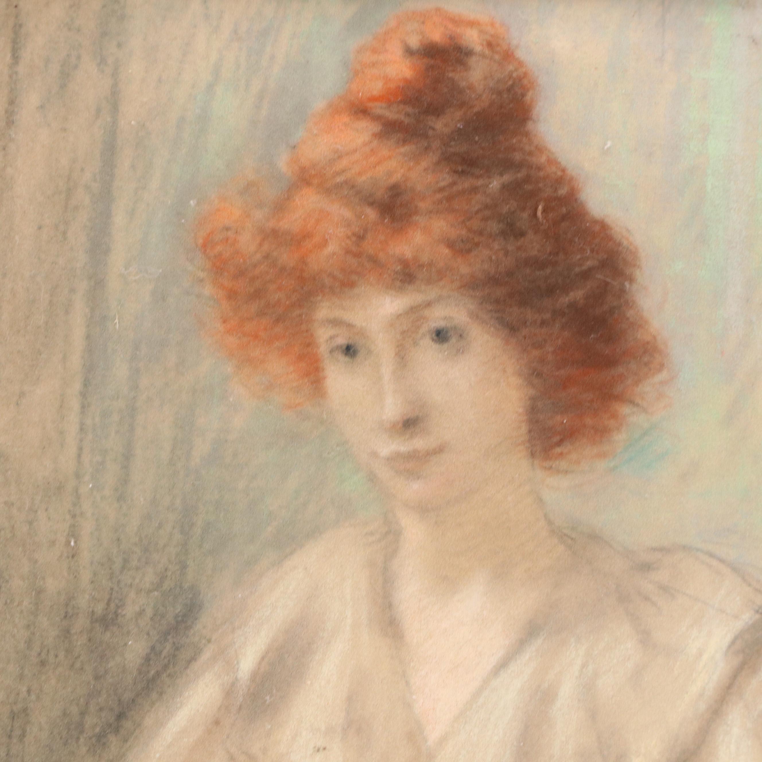 Portrait Chalk Pastel Drawing, Late 20th Century