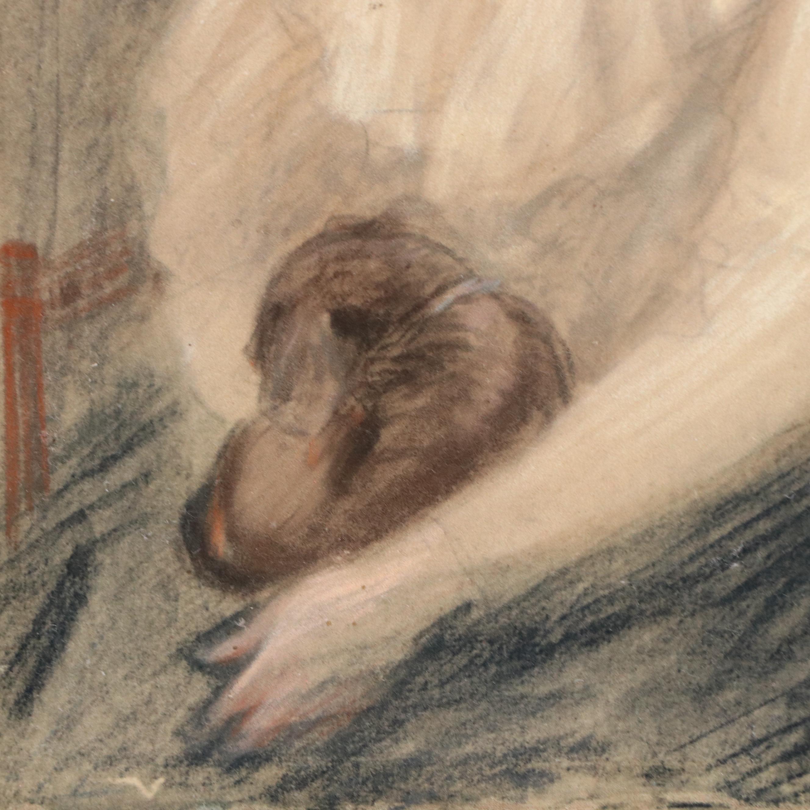 Portrait Chalk Pastel Drawing, Late 20th Century