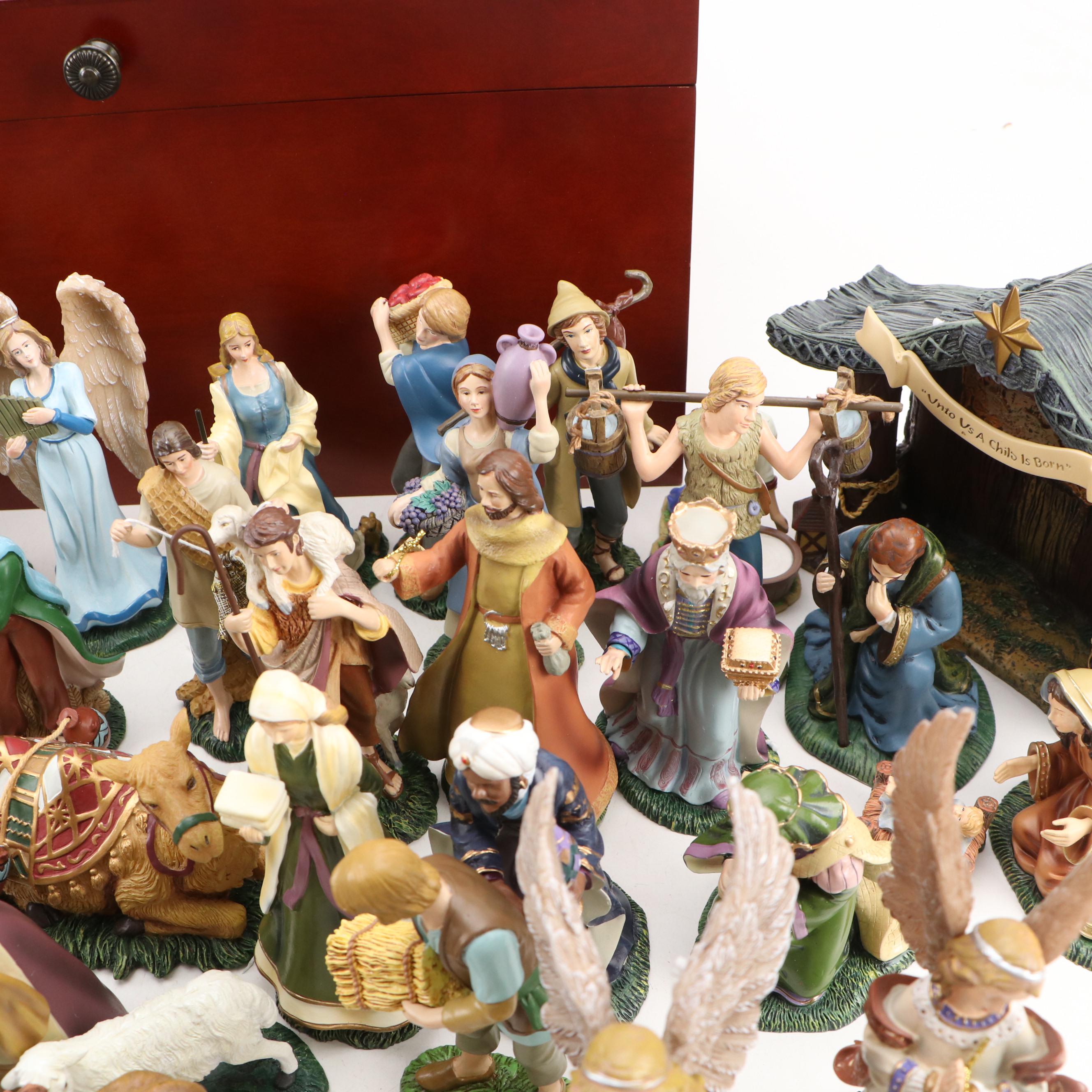 Thomas Kinkade Nativity Garland Collection Figurines and Collector Box
