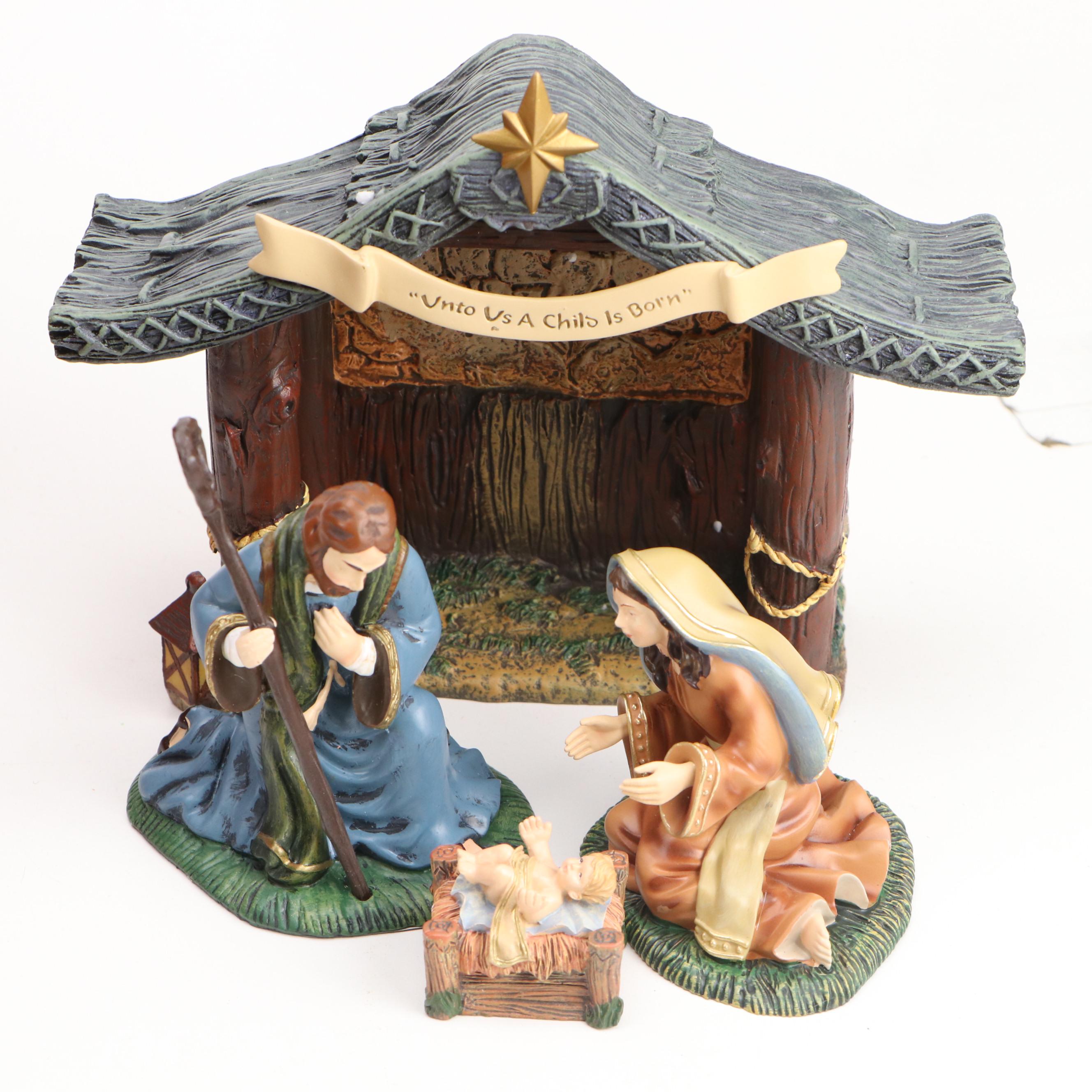 Thomas Kinkade Nativity Garland Collection Figurines and Collector Box