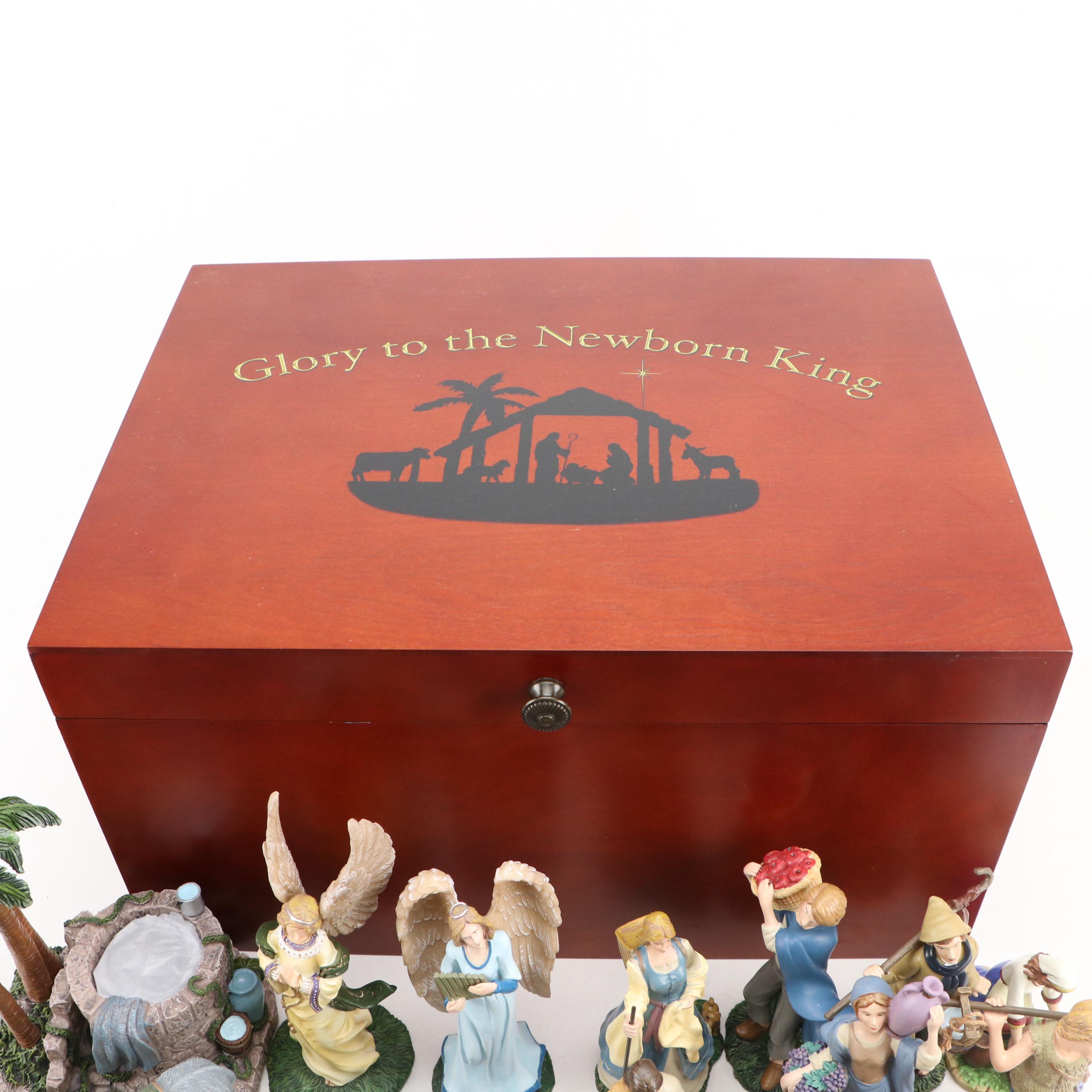 Thomas Kinkade Nativity Garland Collection Figurines and Collector Box