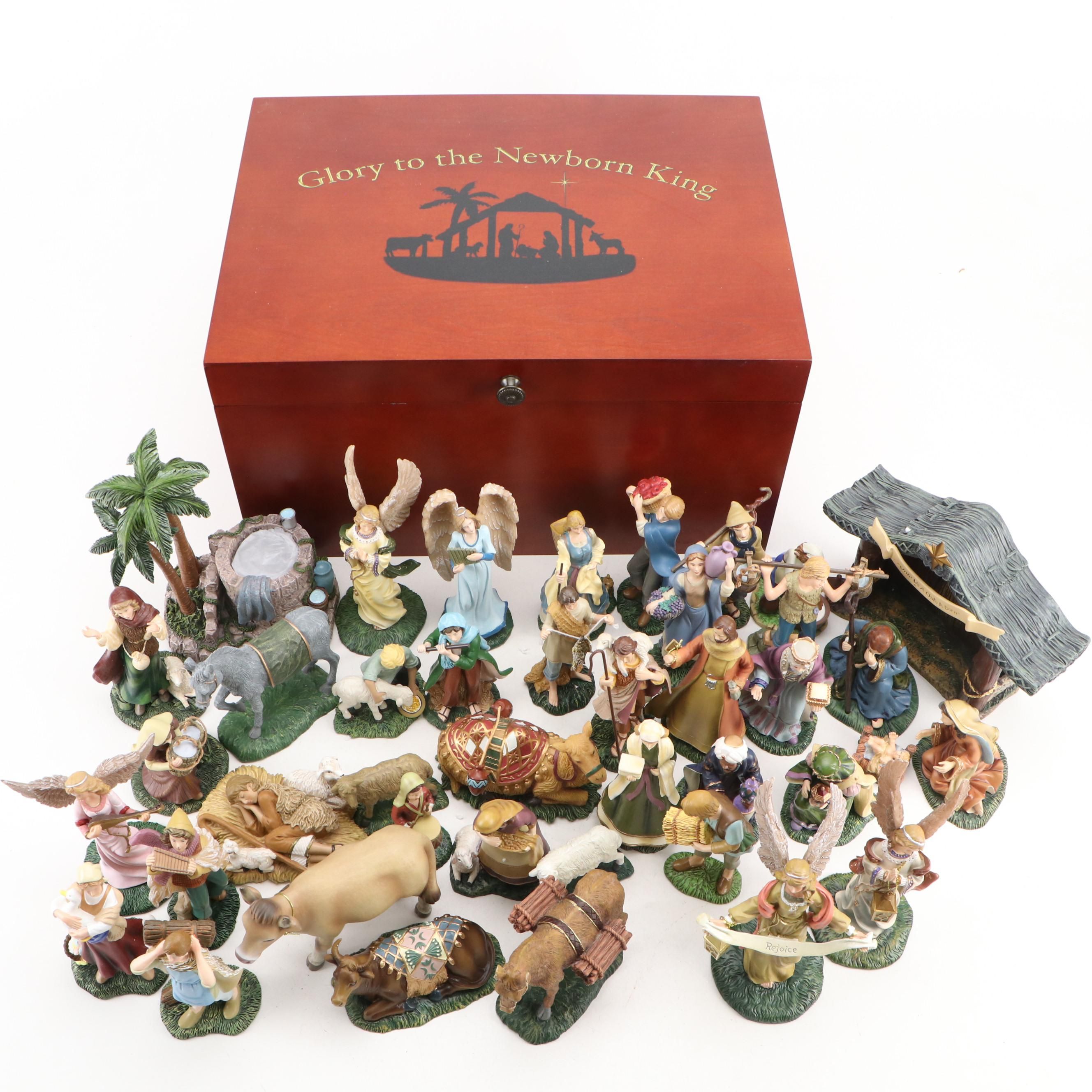 Thomas Kinkade Nativity Garland Collection Figurines and Collector Box