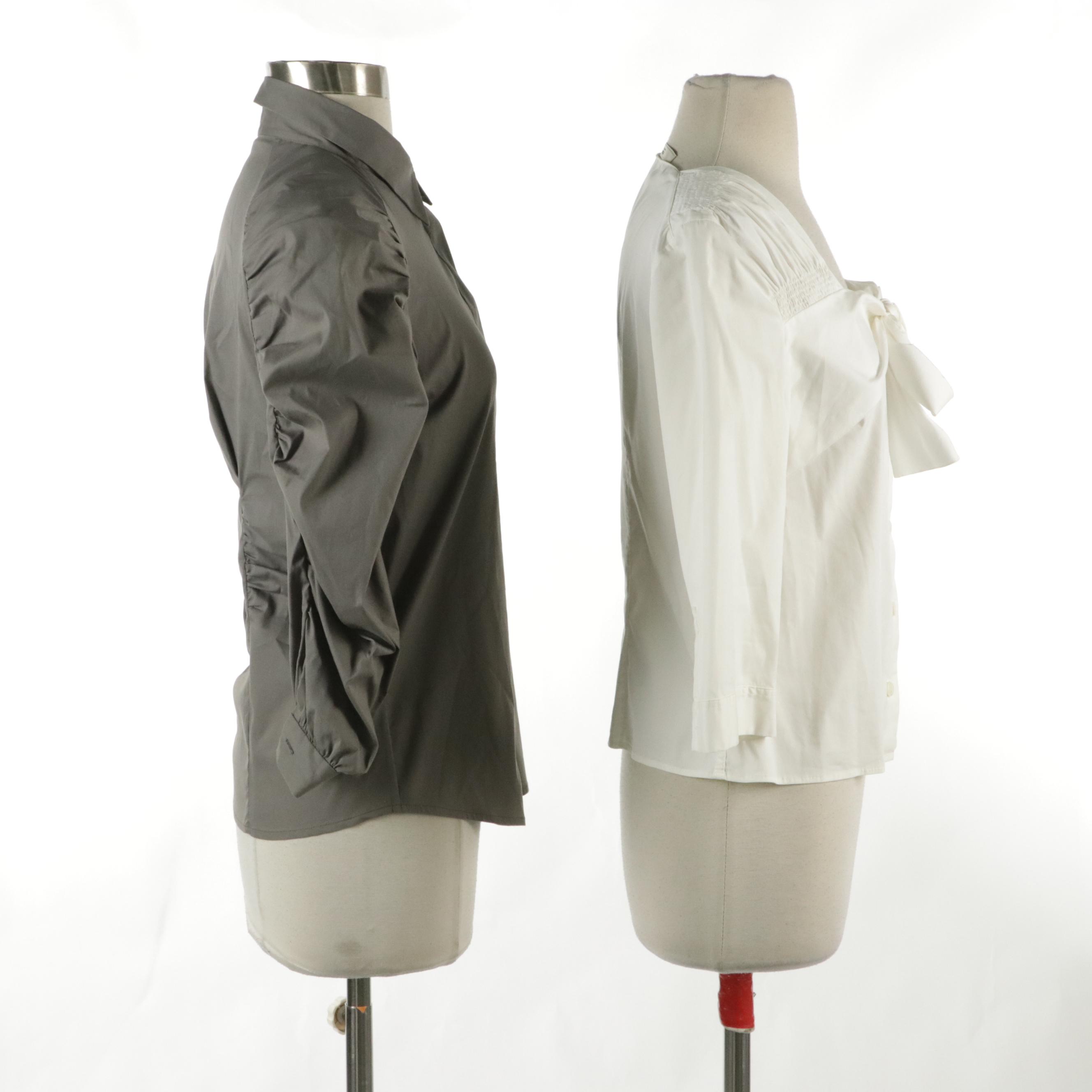 Prada Pleated and Gathered Stretch Cotton Blend Blouses