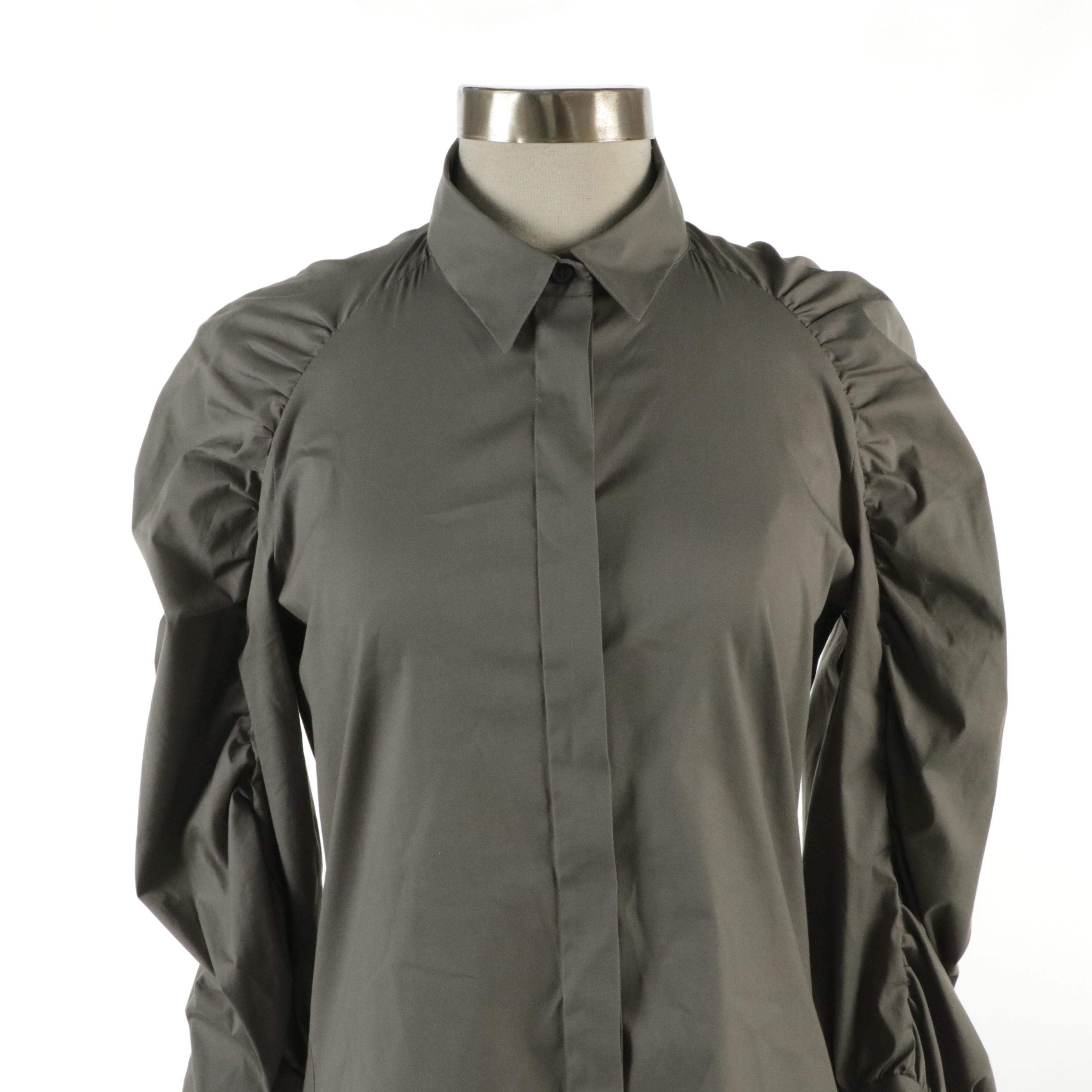 Prada Pleated and Gathered Stretch Cotton Blend Blouses