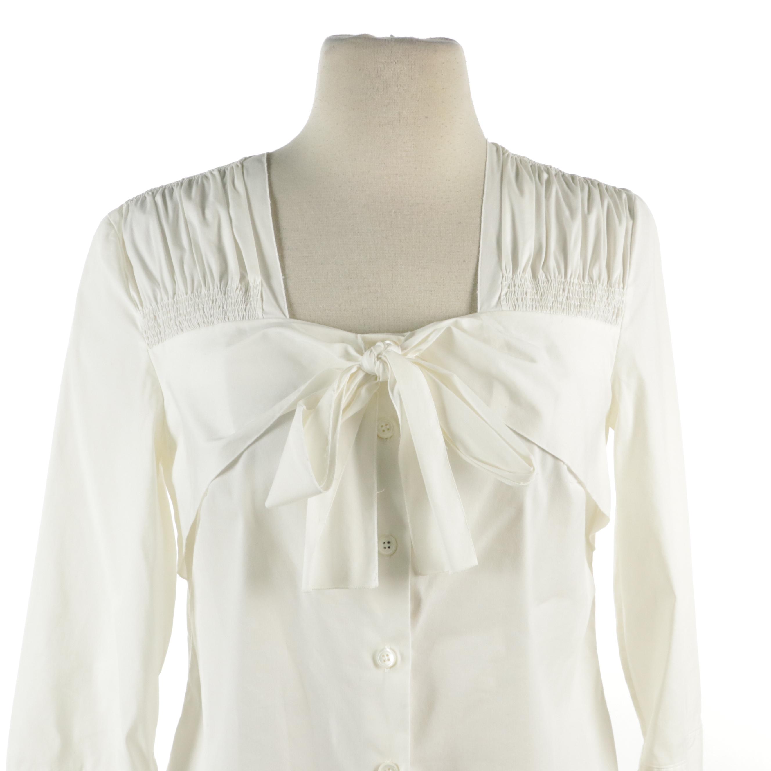 Prada Pleated and Gathered Stretch Cotton Blend Blouses