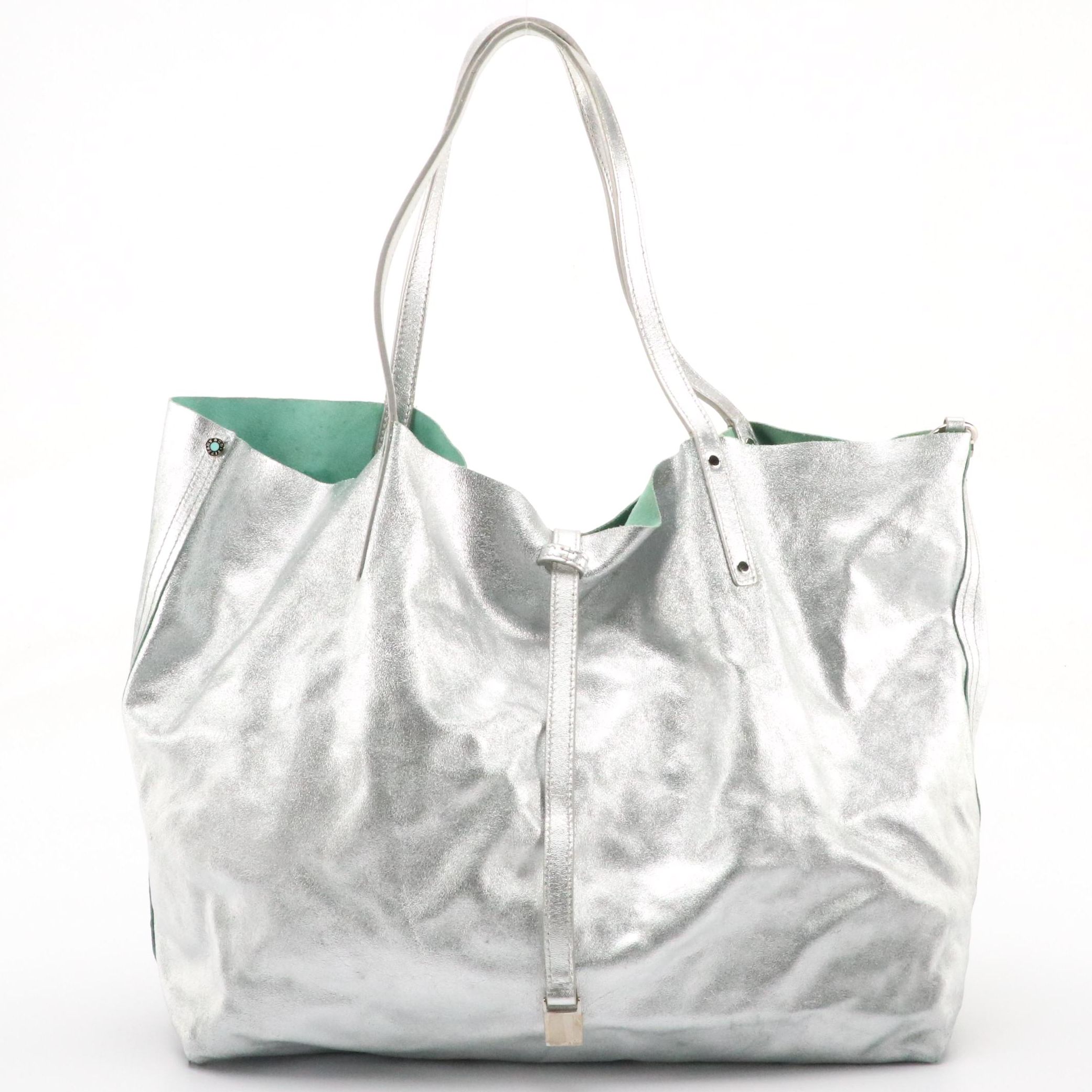 Tiffany & Co. Large Reversible Tote in Metallic Silver and Teal Leather